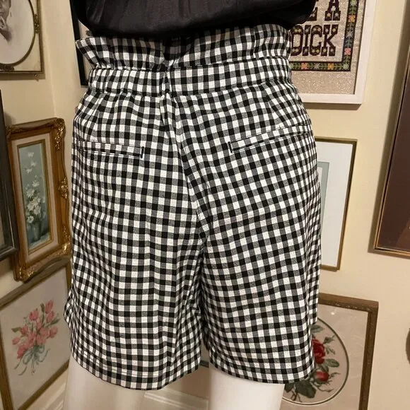 Rag &amp; Bone Womens Black &amp; White Gingham Paperbag 100% Cotton Waist Shorts Size 4