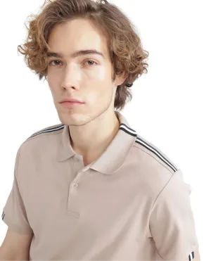 Rare Rabbit Men Loui Beige Cotton Fabric Striped Short Sleeve and Collar Neck Plain Polo