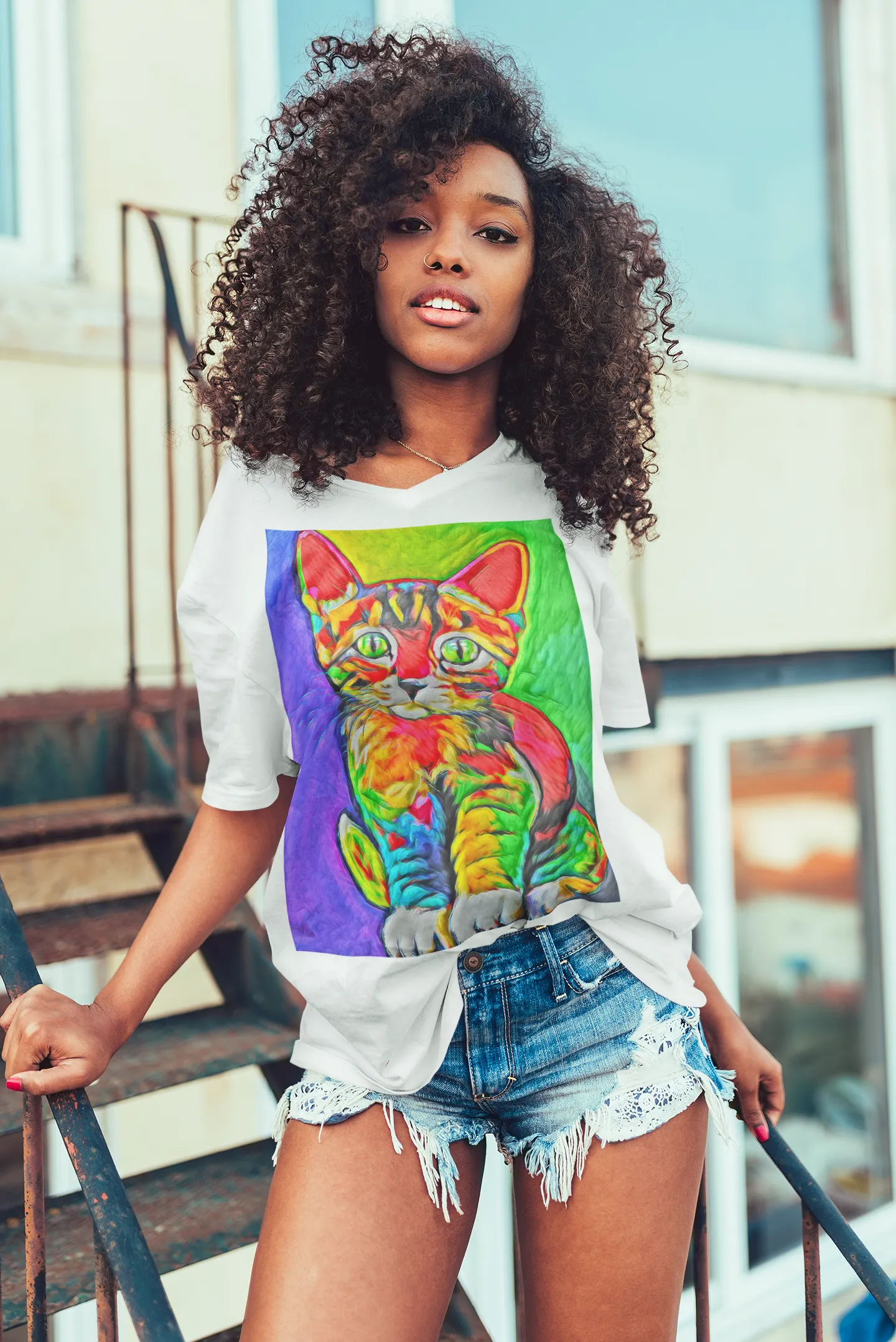 Rave Kitty V-Neck Tee