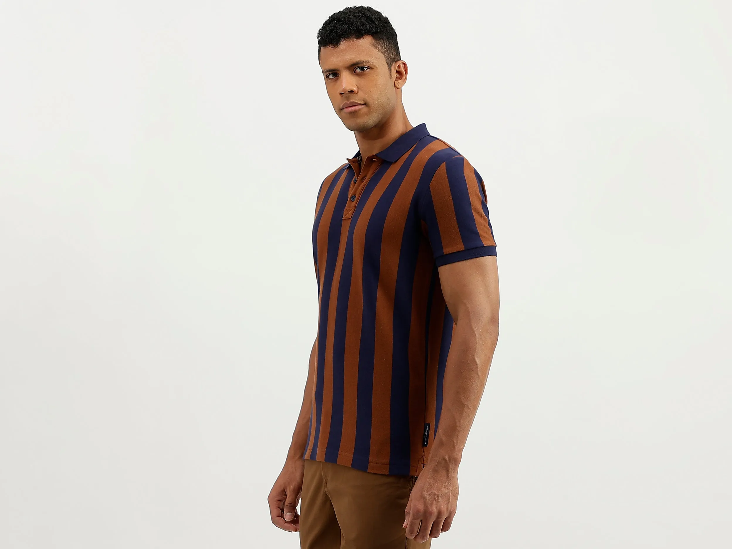 Regular Fit Polo Collar Striped T-Shirt