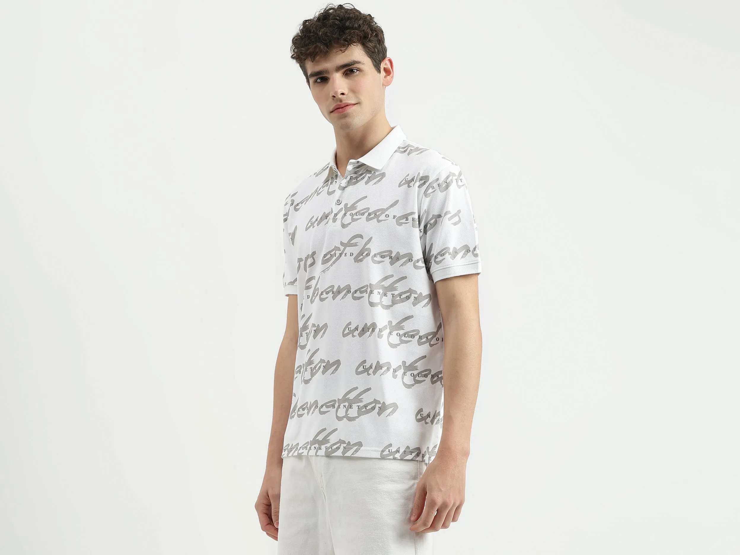 Regular Fit Polo Neck Printed T-Shirt