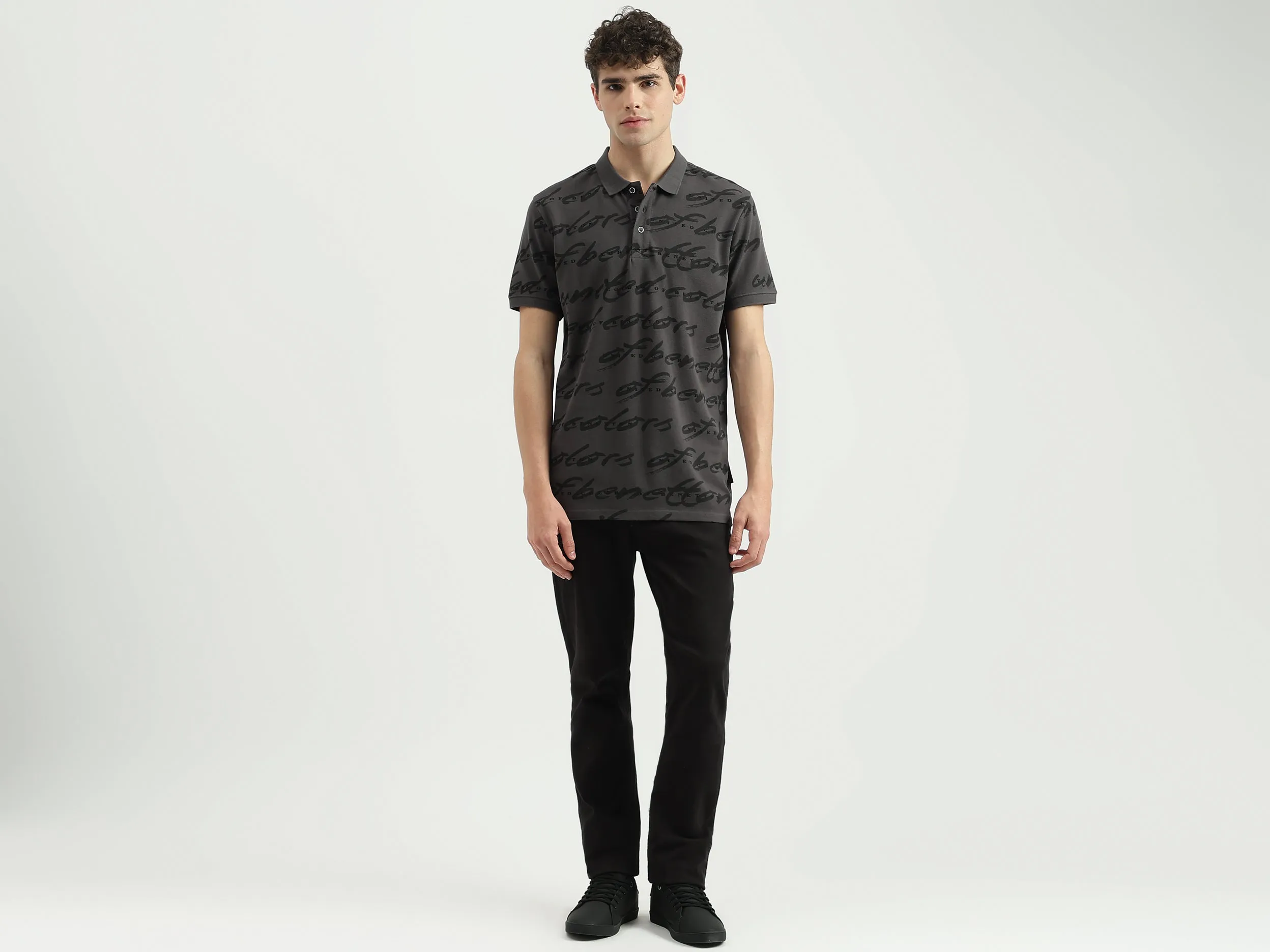 Regular Fit Polo Neck Printed T-Shirt