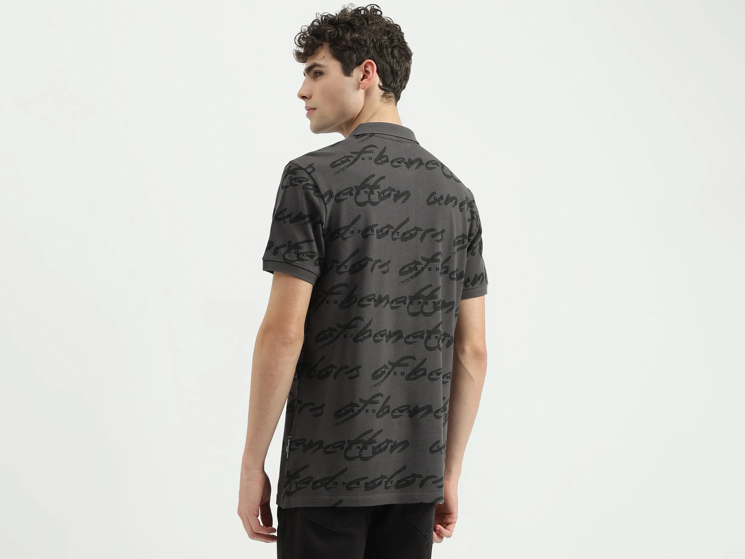 Regular Fit Polo Neck Printed T-Shirt
