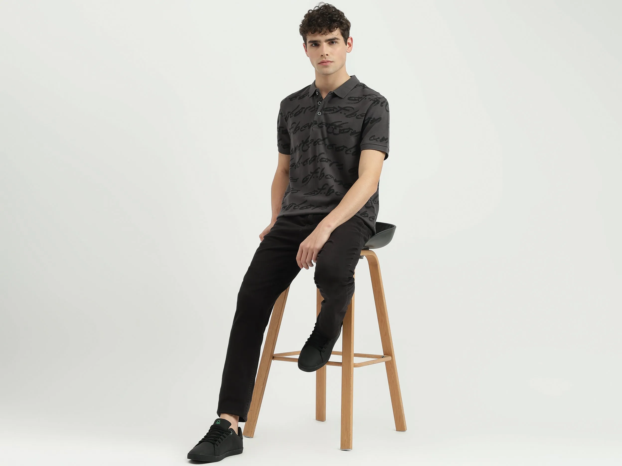 Regular Fit Polo Neck Printed T-Shirt