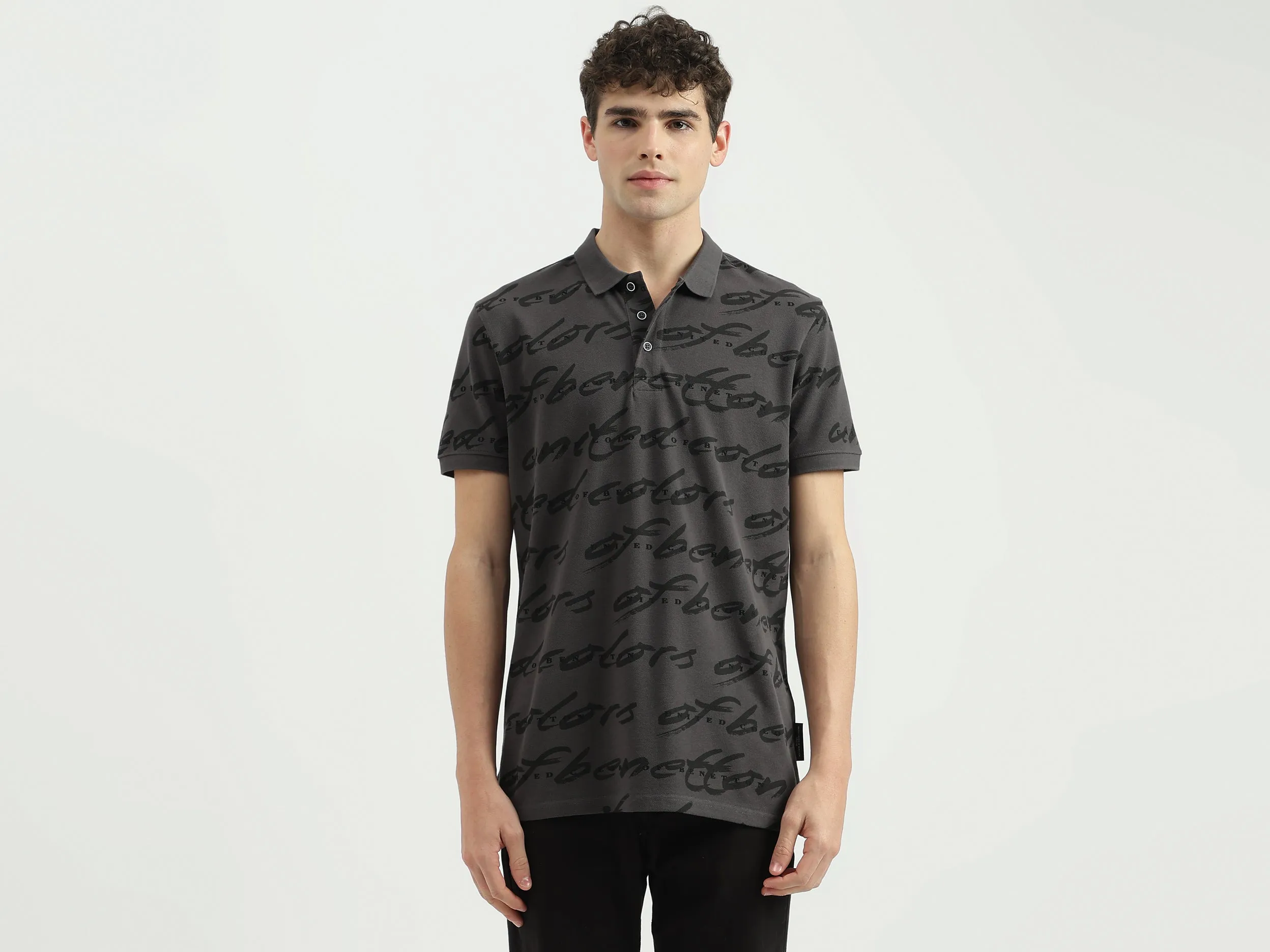 Regular Fit Polo Neck Printed T-Shirt
