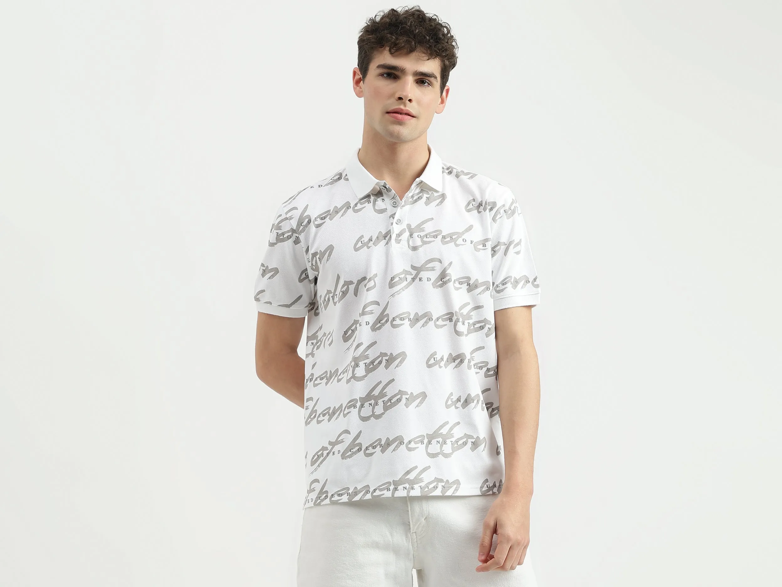 Regular Fit Polo Neck Printed T-Shirt