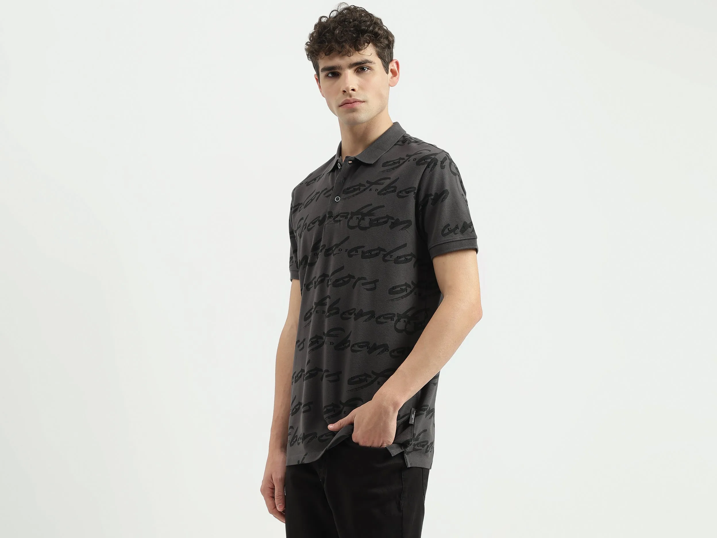 Regular Fit Polo Neck Printed T-Shirt