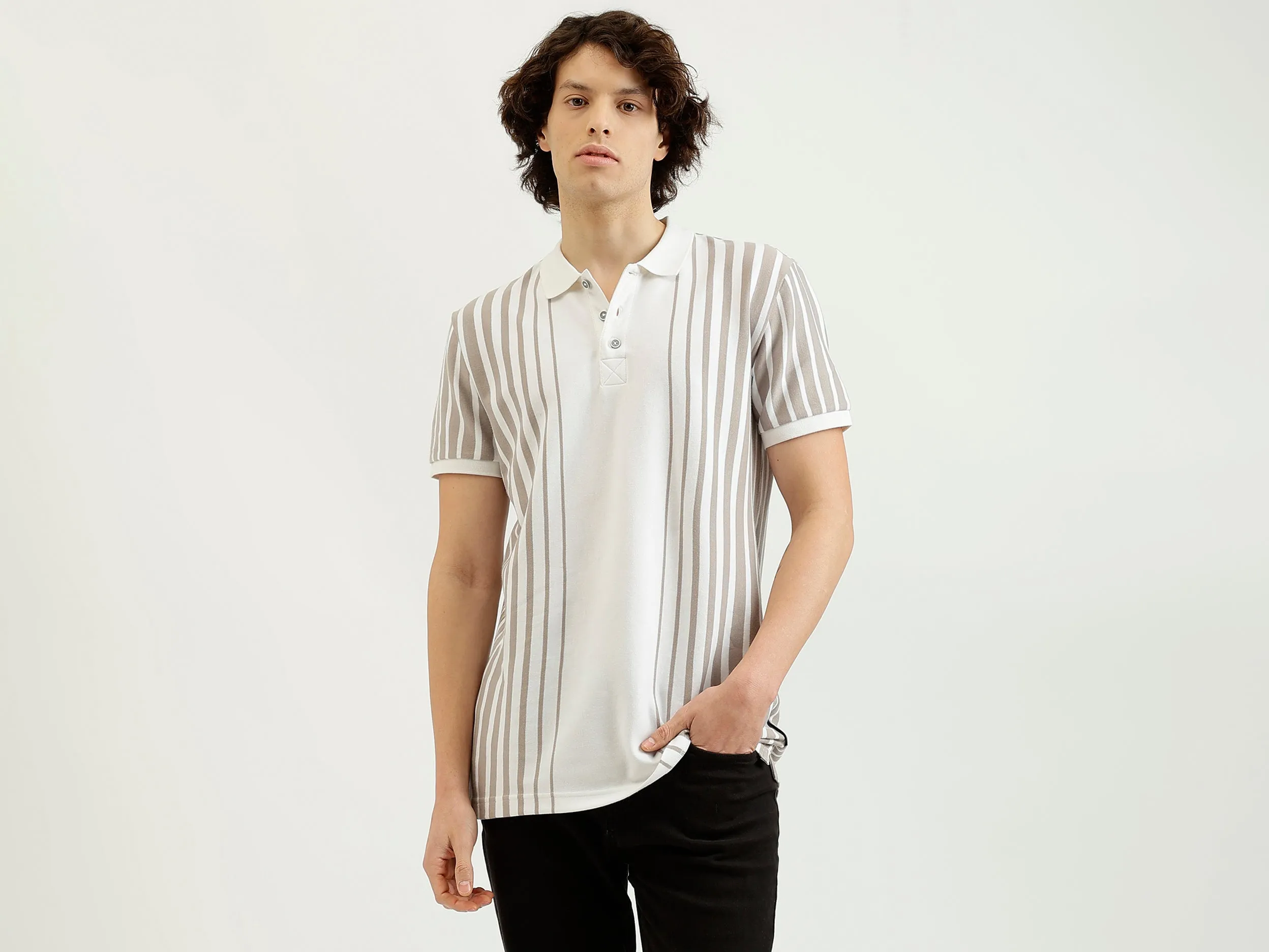 Regular Fit Polo Neck Striped T-Shirt