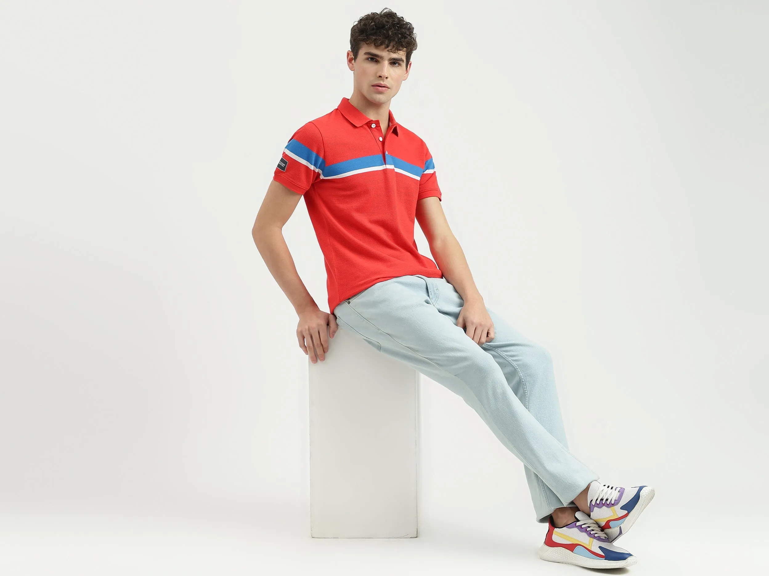 Regular Fit Polo Neck Striped T-Shirt