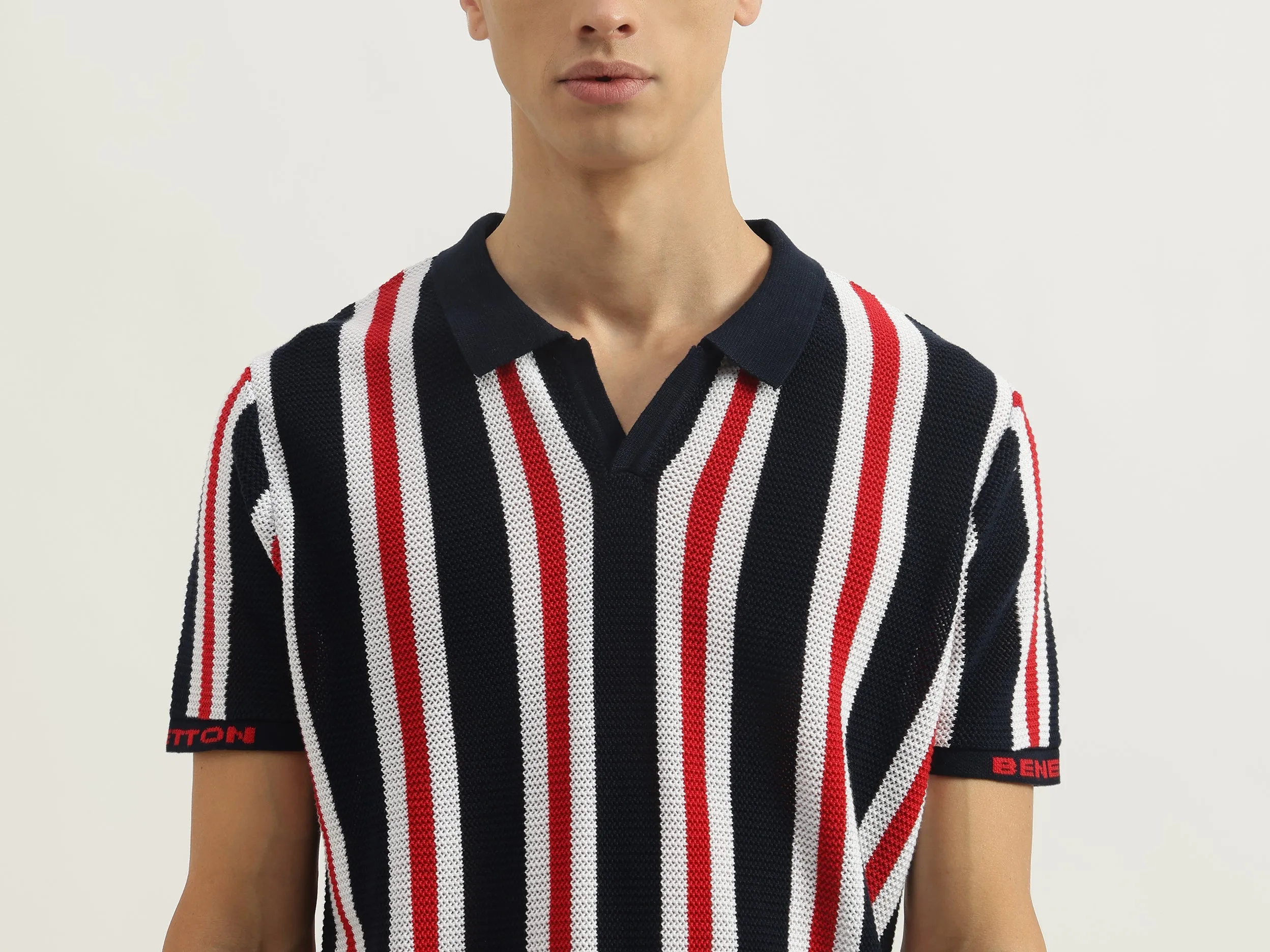 Regular Fit Polo Neck Striped Tshirt