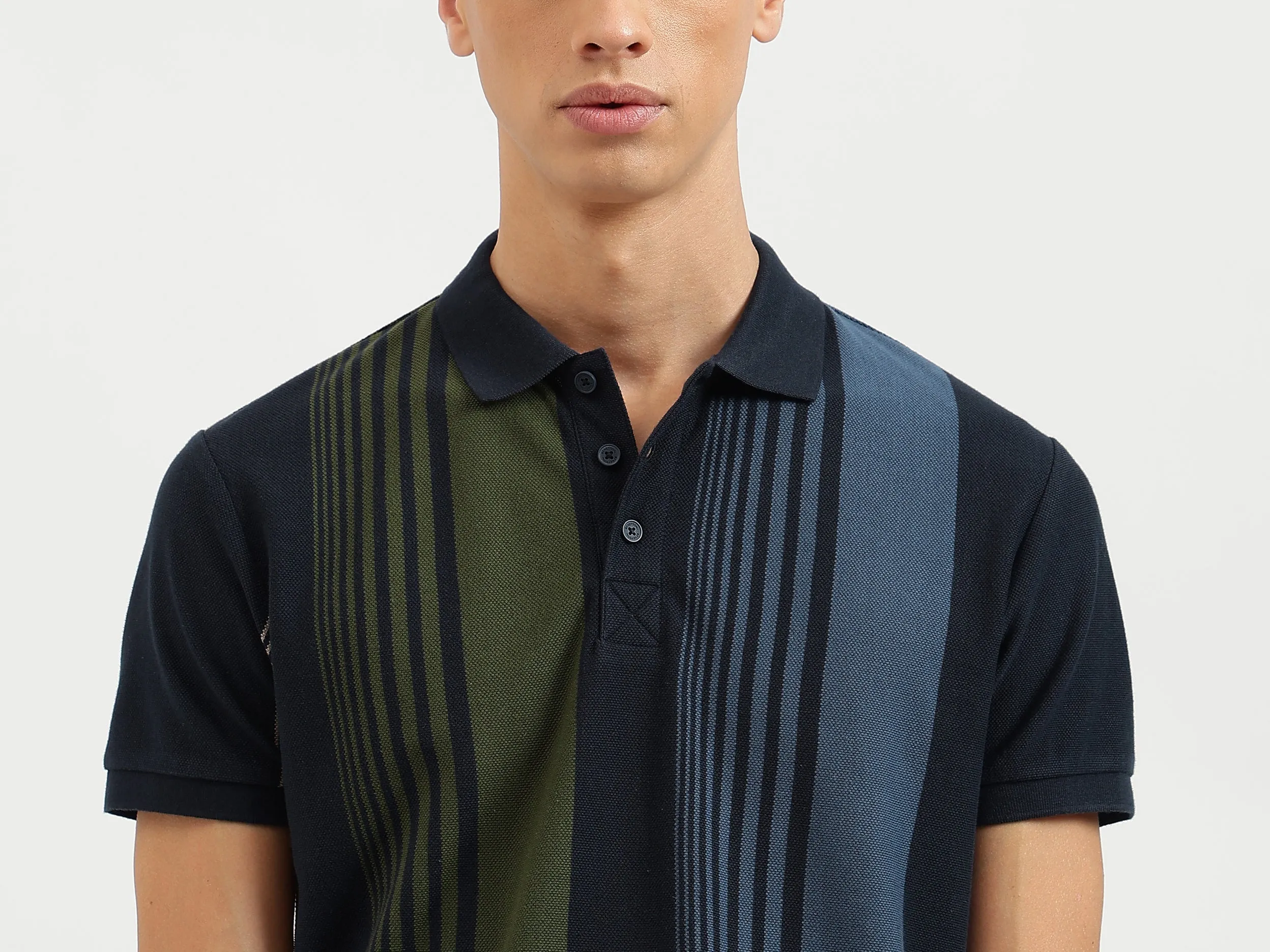 Regular Fit Polo Neck Striped Tshirt