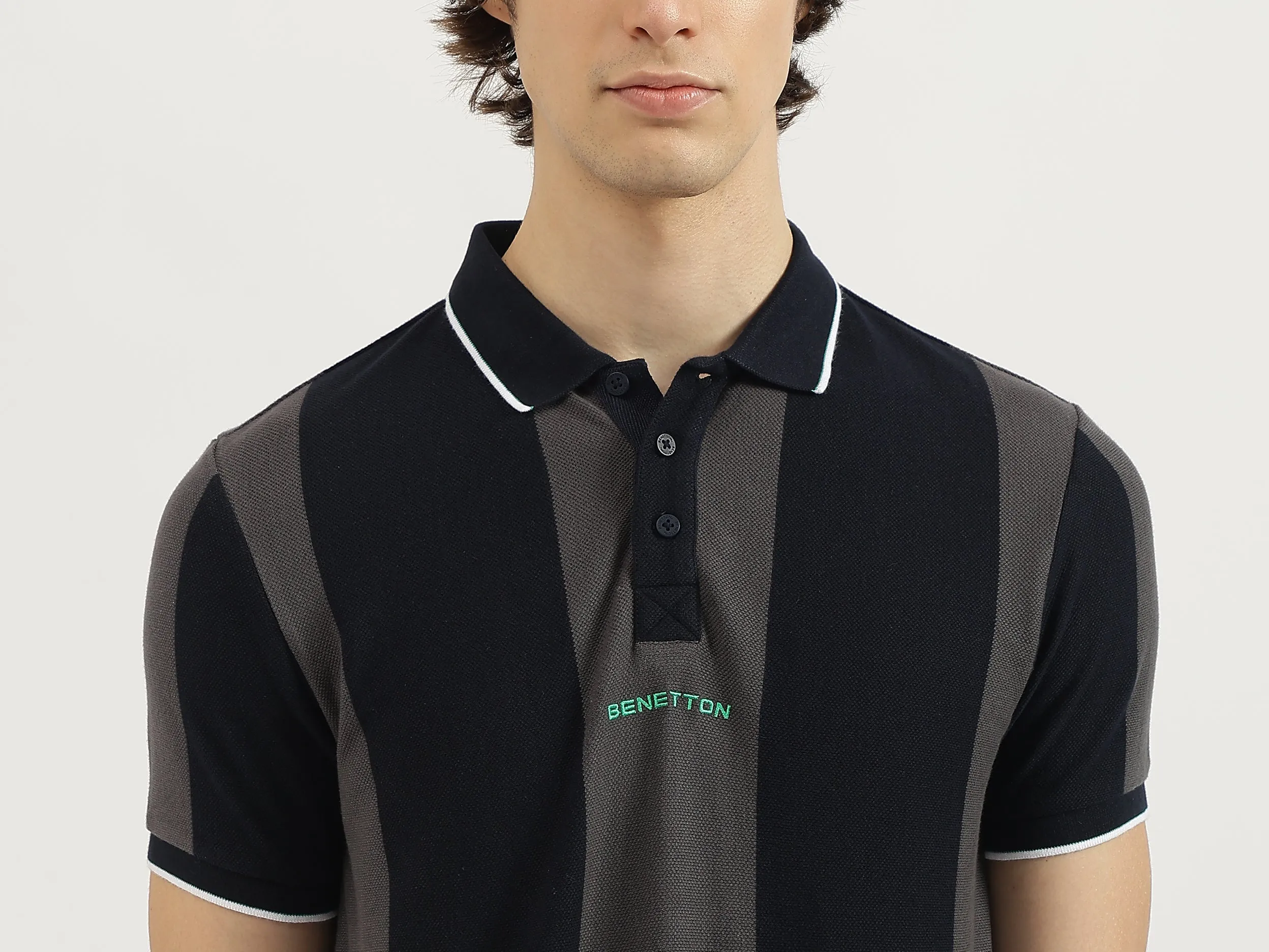 Regular Fit Polo Neck Striped Tshirt