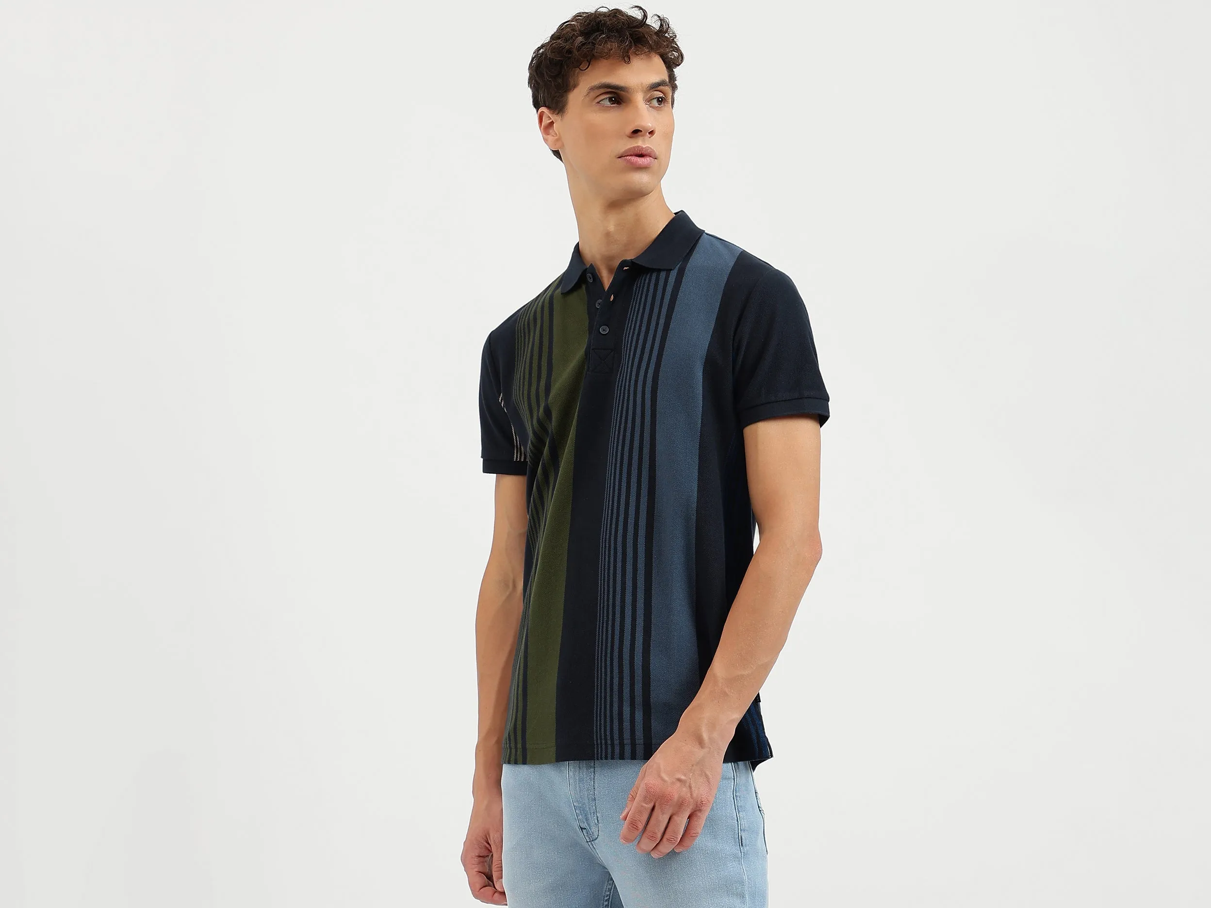 Regular Fit Polo Neck Striped Tshirt