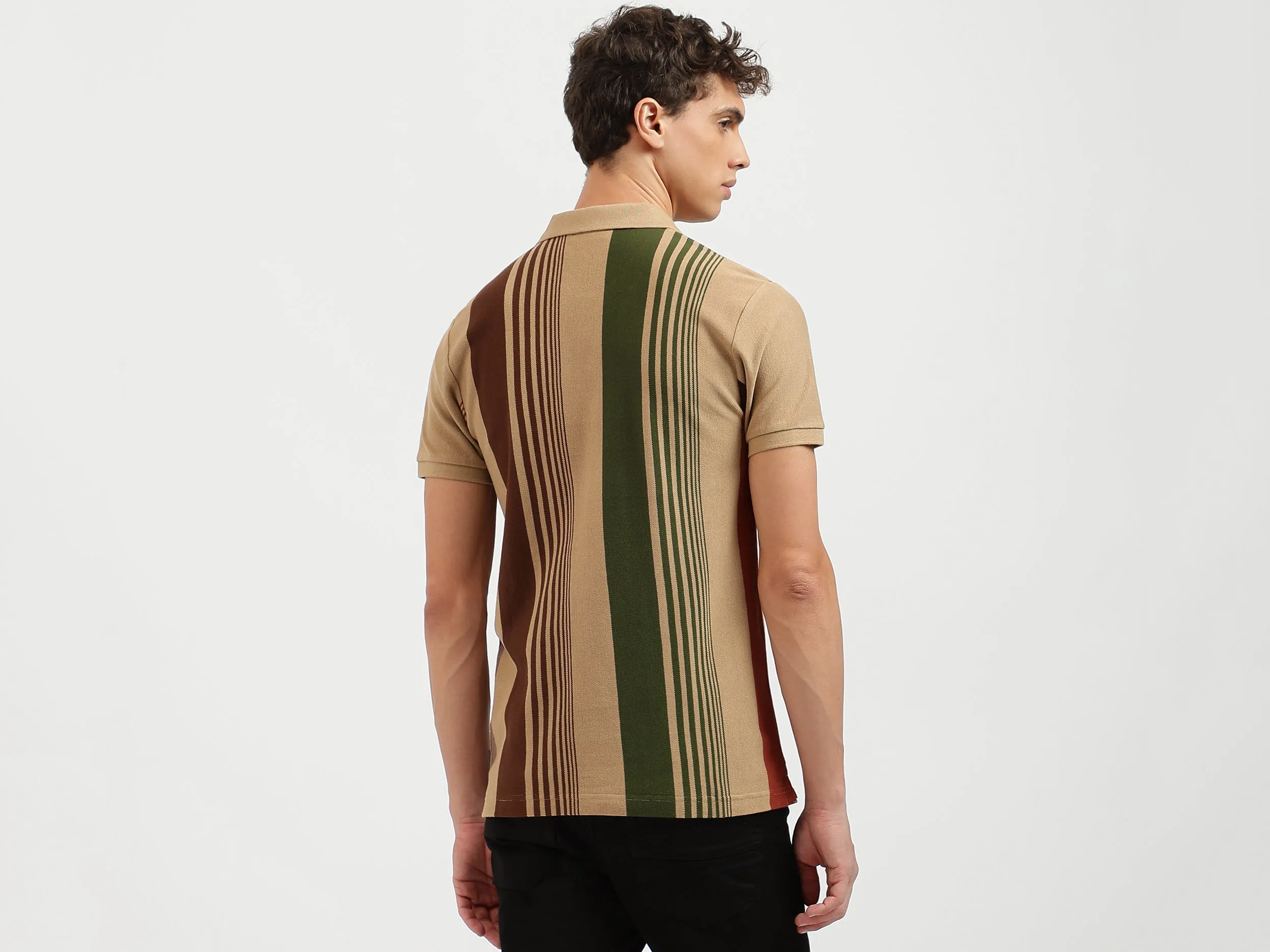 Regular Fit Polo Neck Striped Tshirt