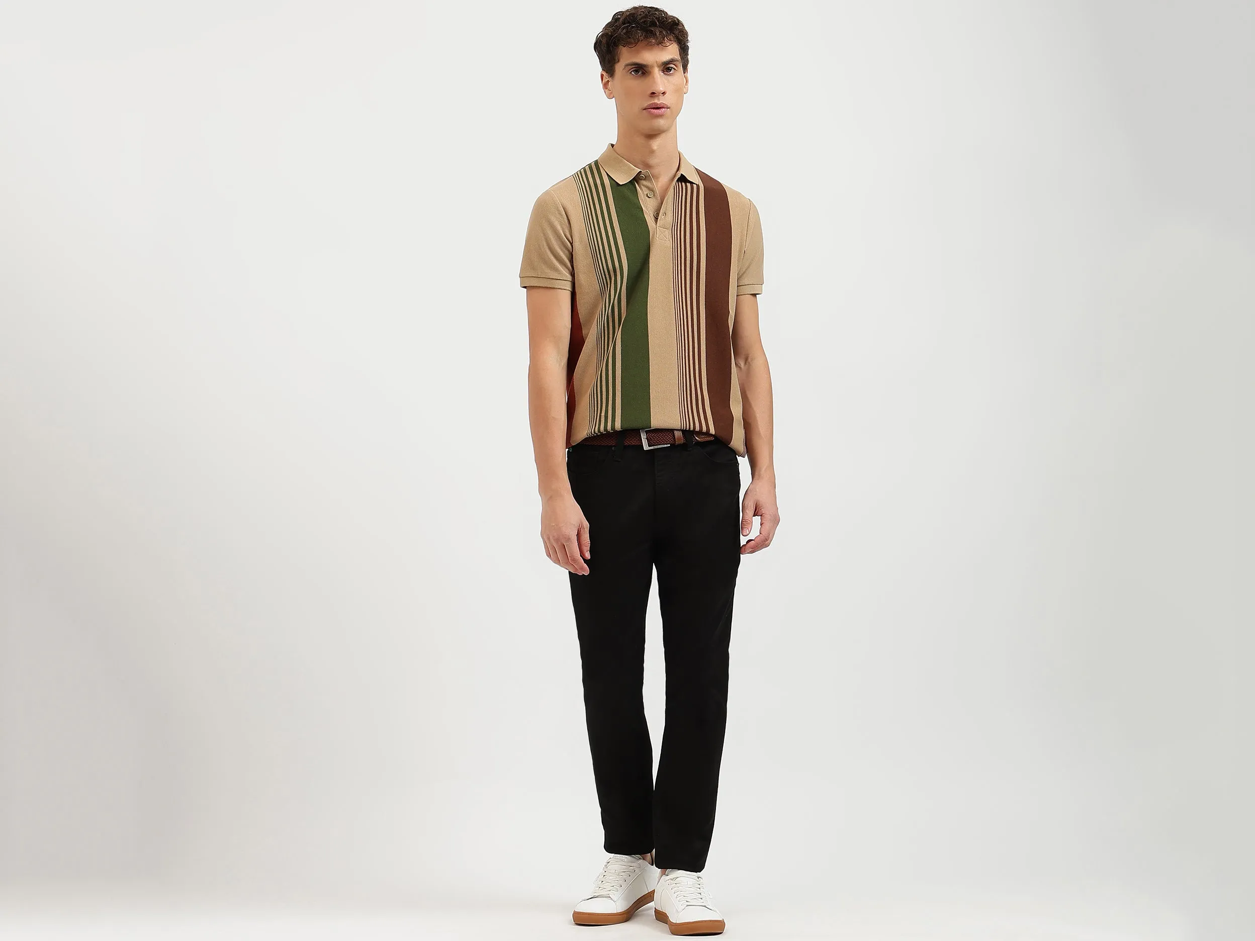 Regular Fit Polo Neck Striped Tshirt