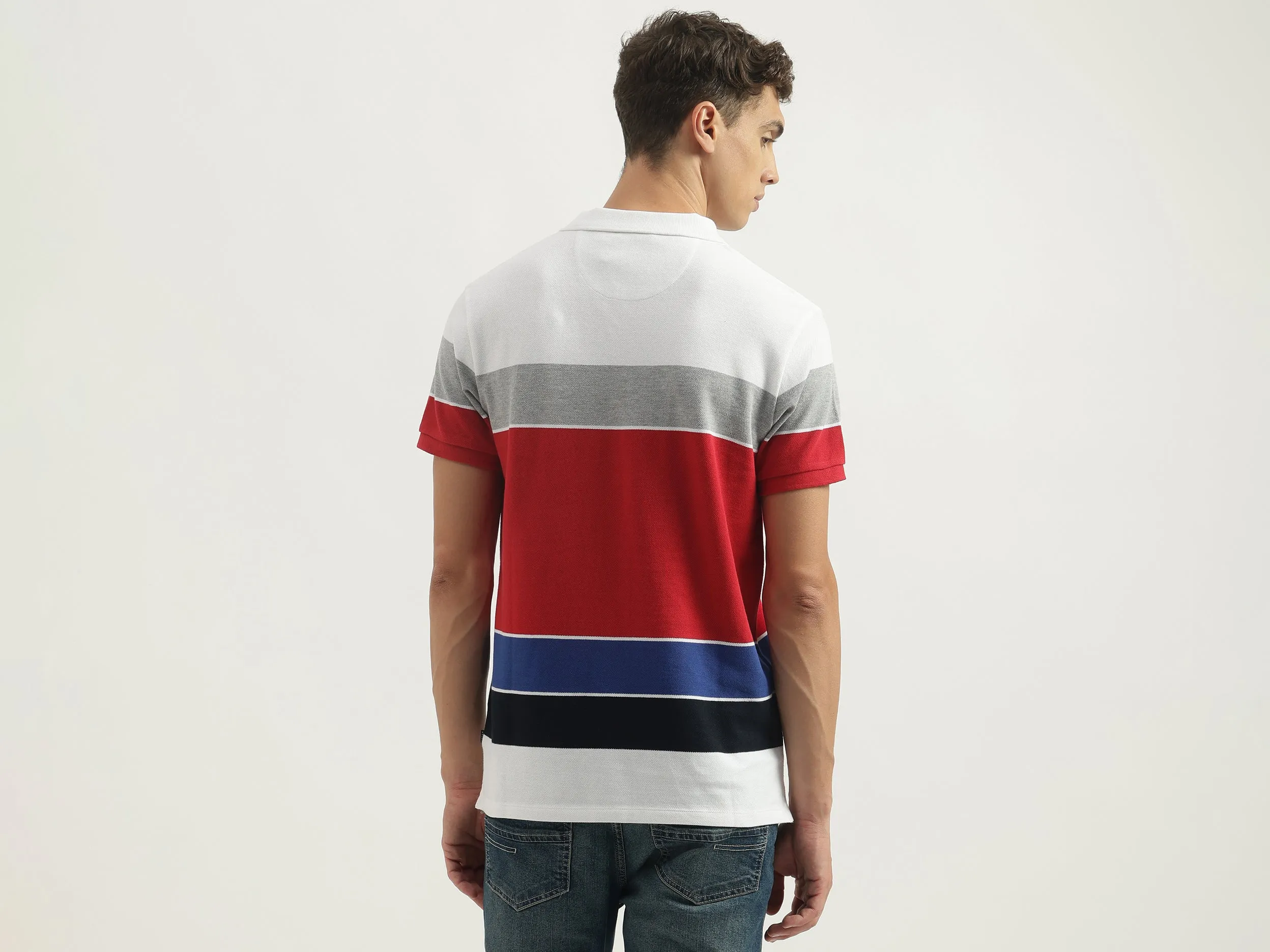 Regular Fit Polo Neck Striped Tshirt