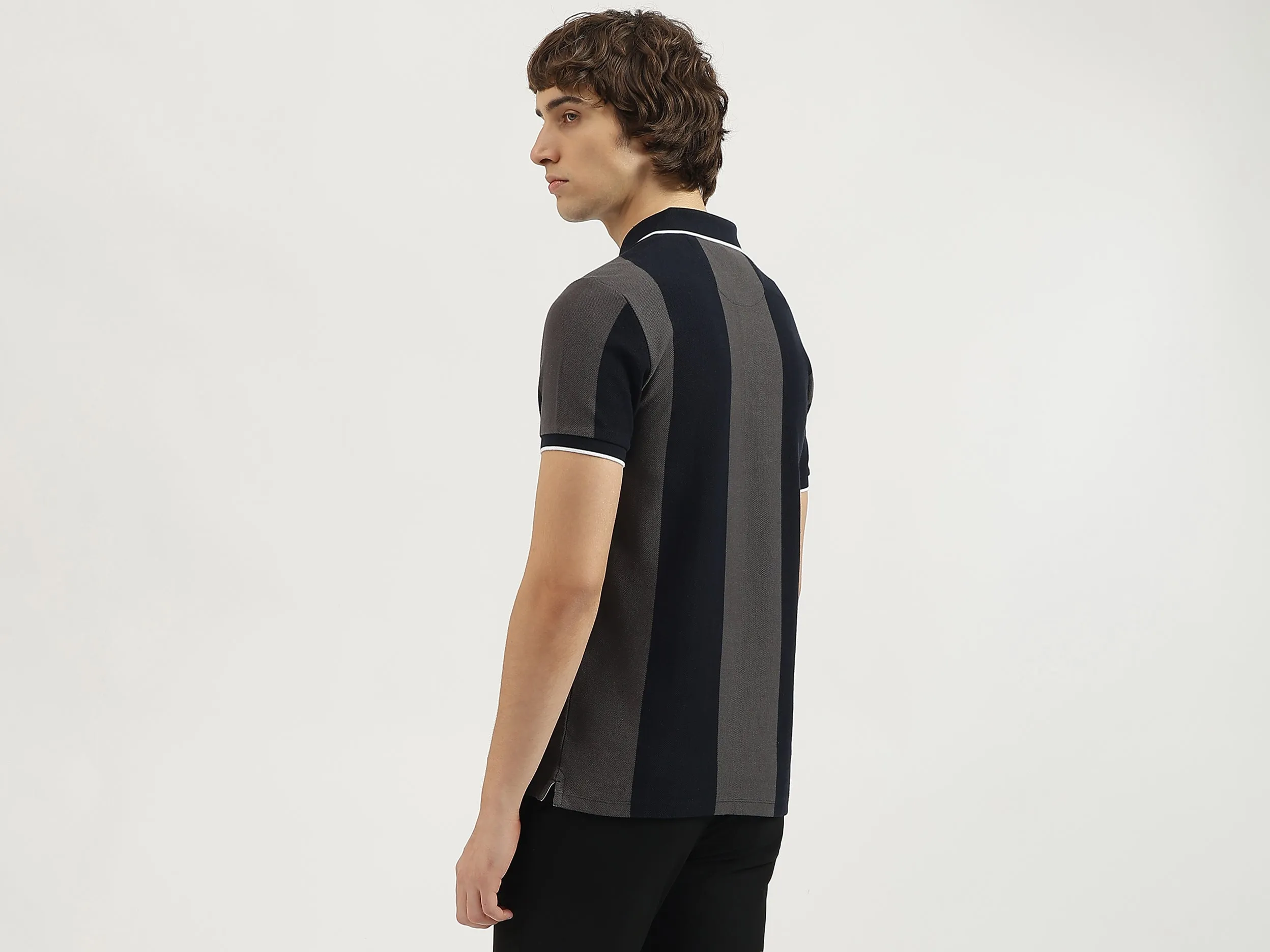 Regular Fit Polo Neck Striped Tshirt