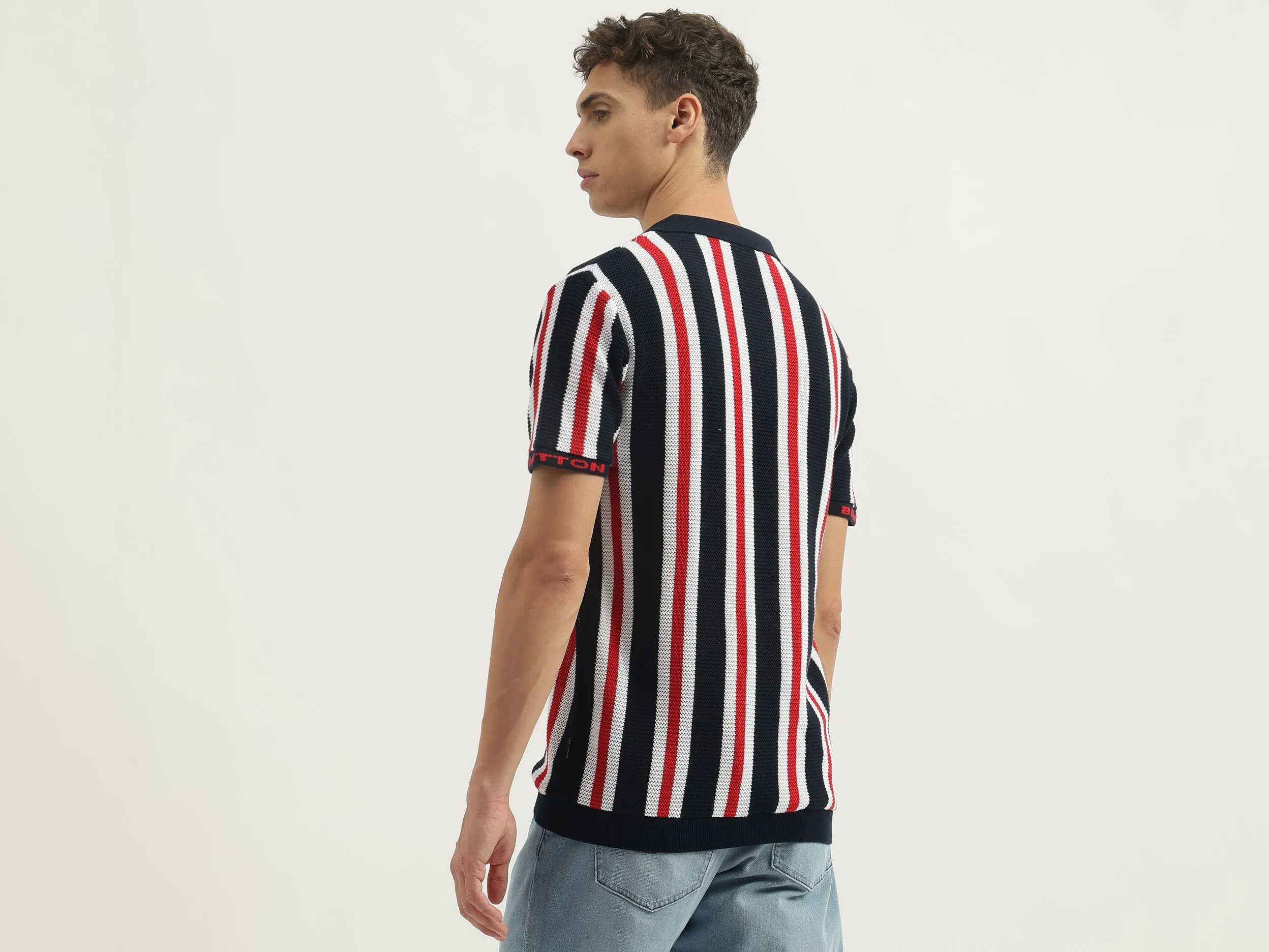 Regular Fit Polo Neck Striped Tshirt