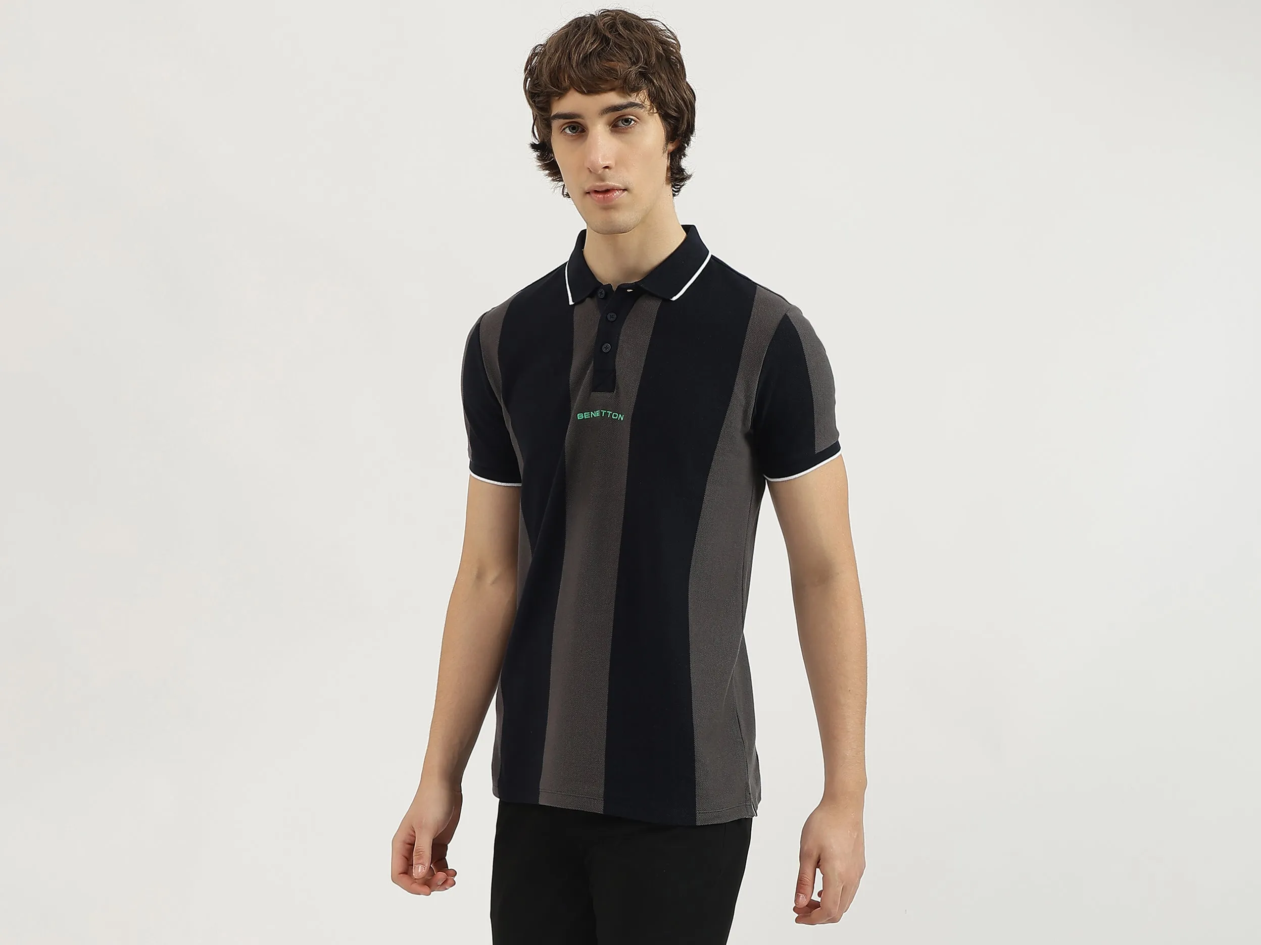 Regular Fit Polo Neck Striped Tshirt