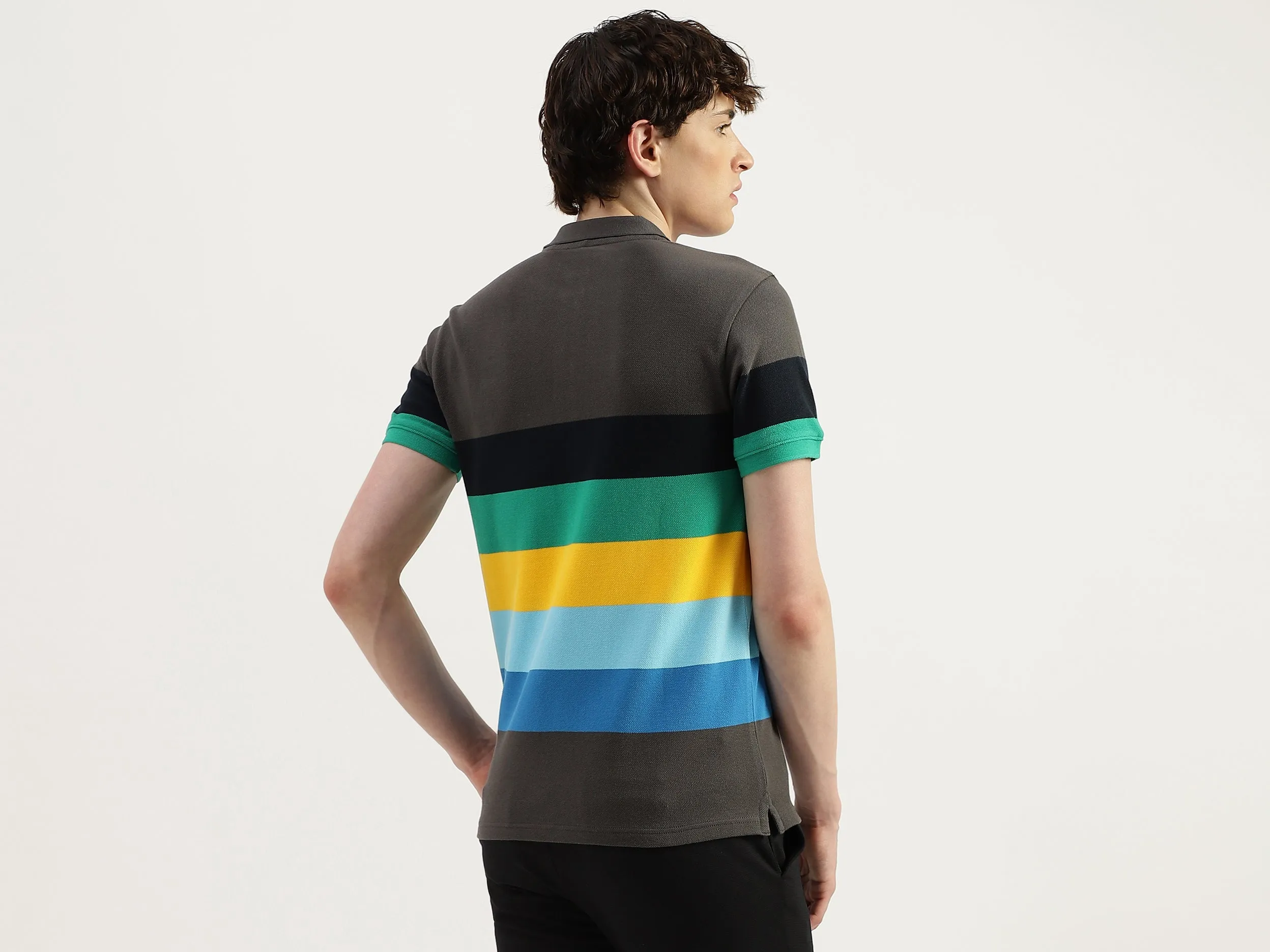 Regular Fit Polo Neck Striped Tshirt