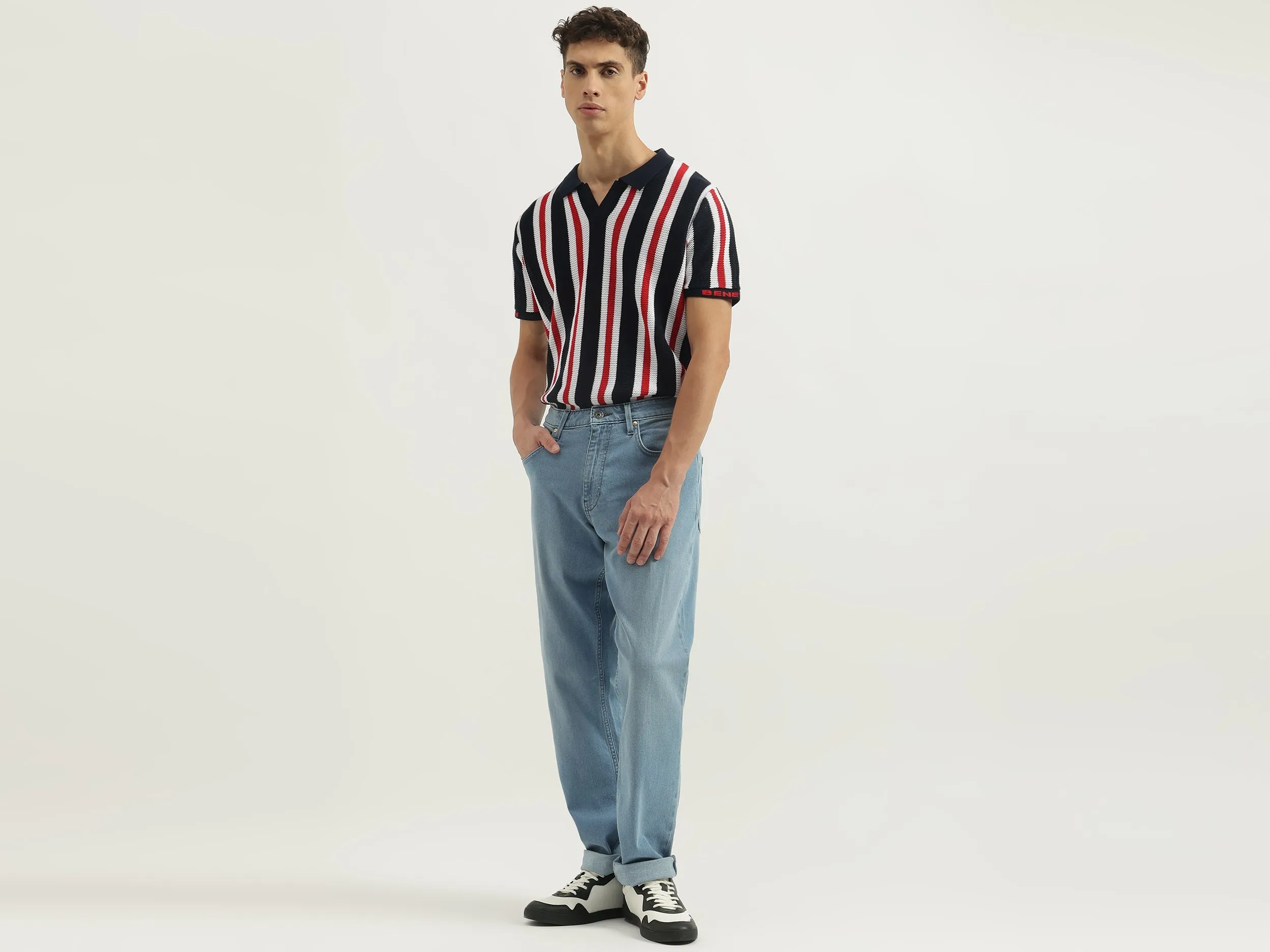 Regular Fit Polo Neck Striped Tshirt