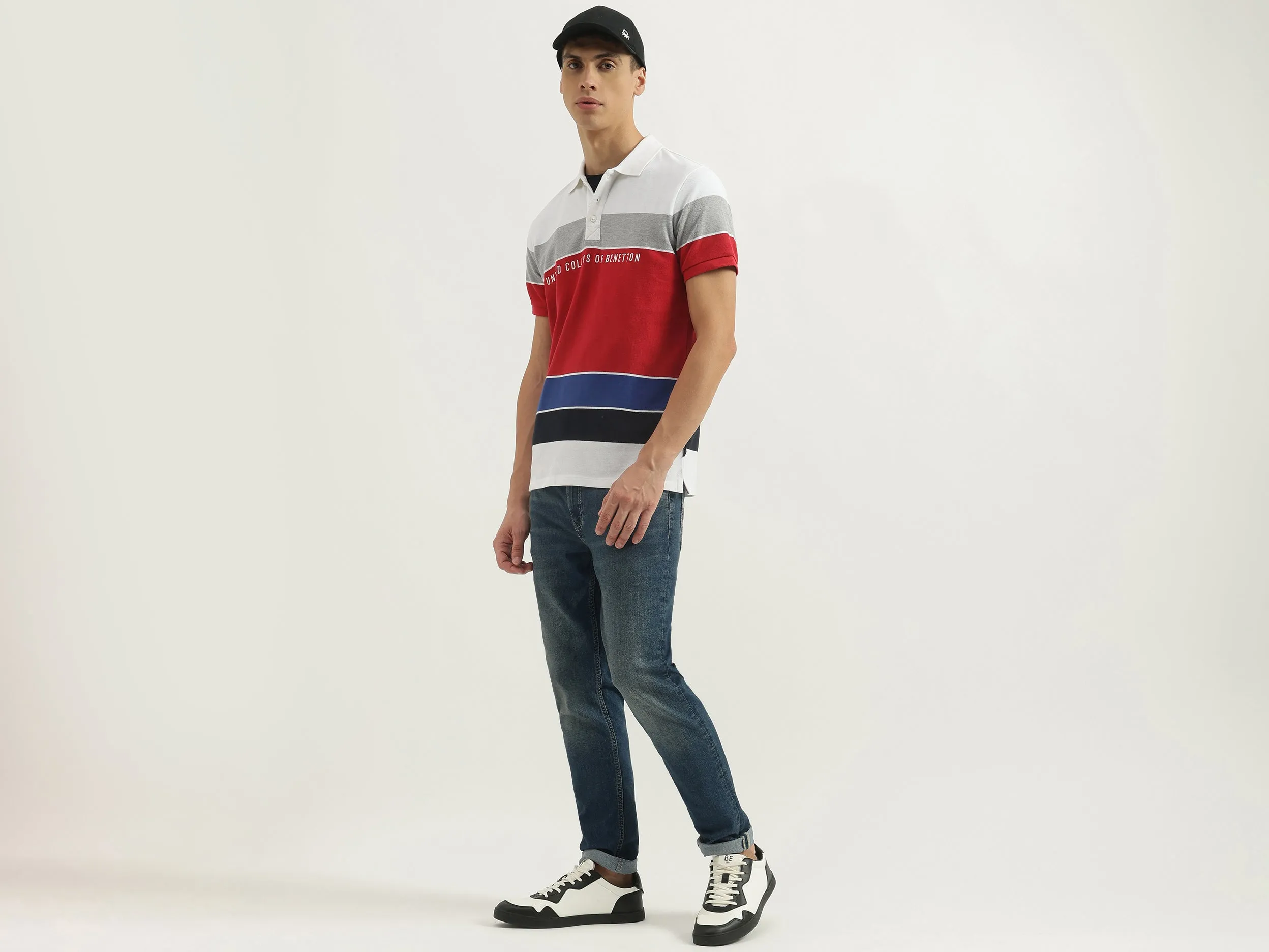 Regular Fit Polo Neck Striped Tshirt