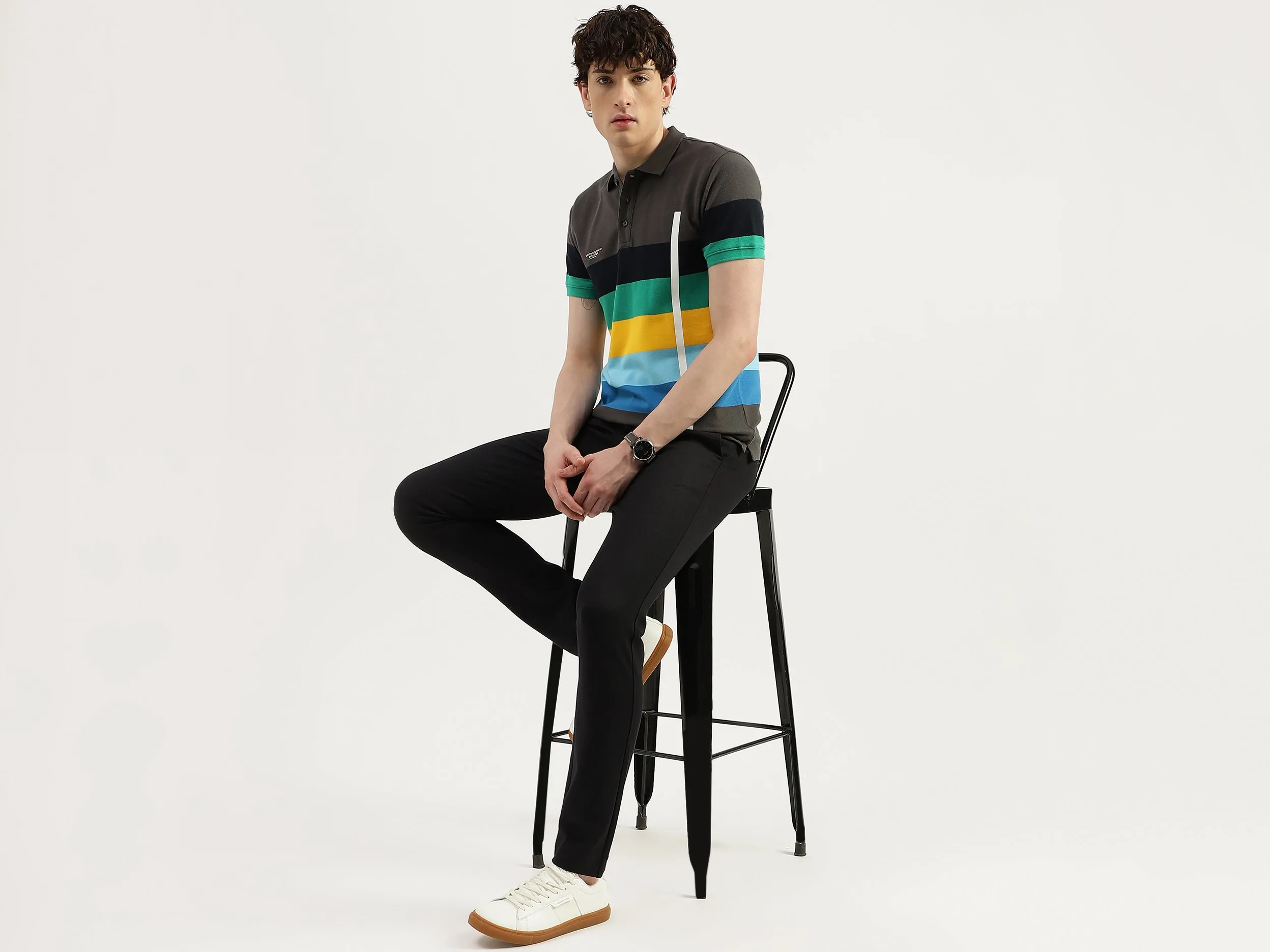 Regular Fit Polo Neck Striped Tshirt
