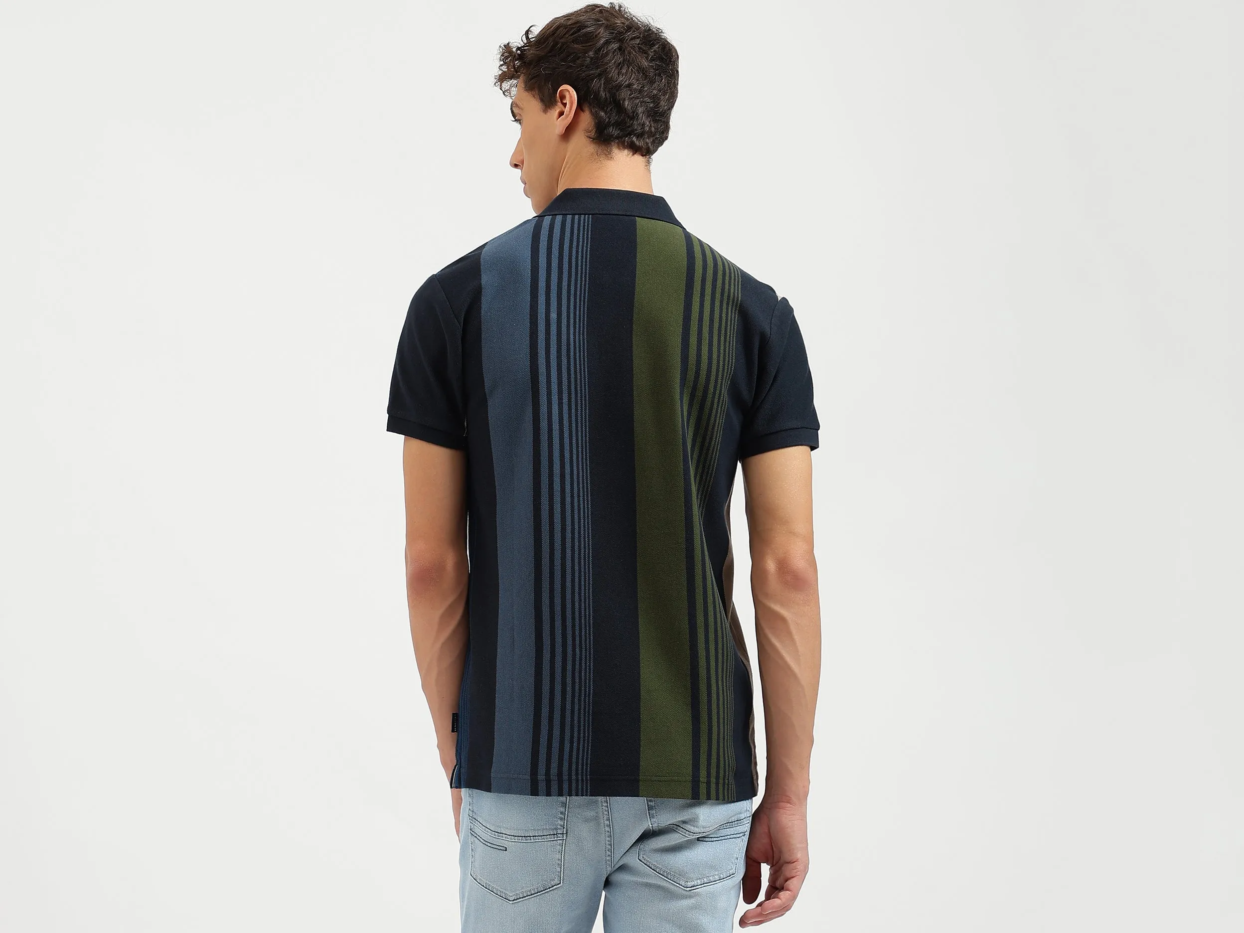 Regular Fit Polo Neck Striped Tshirt