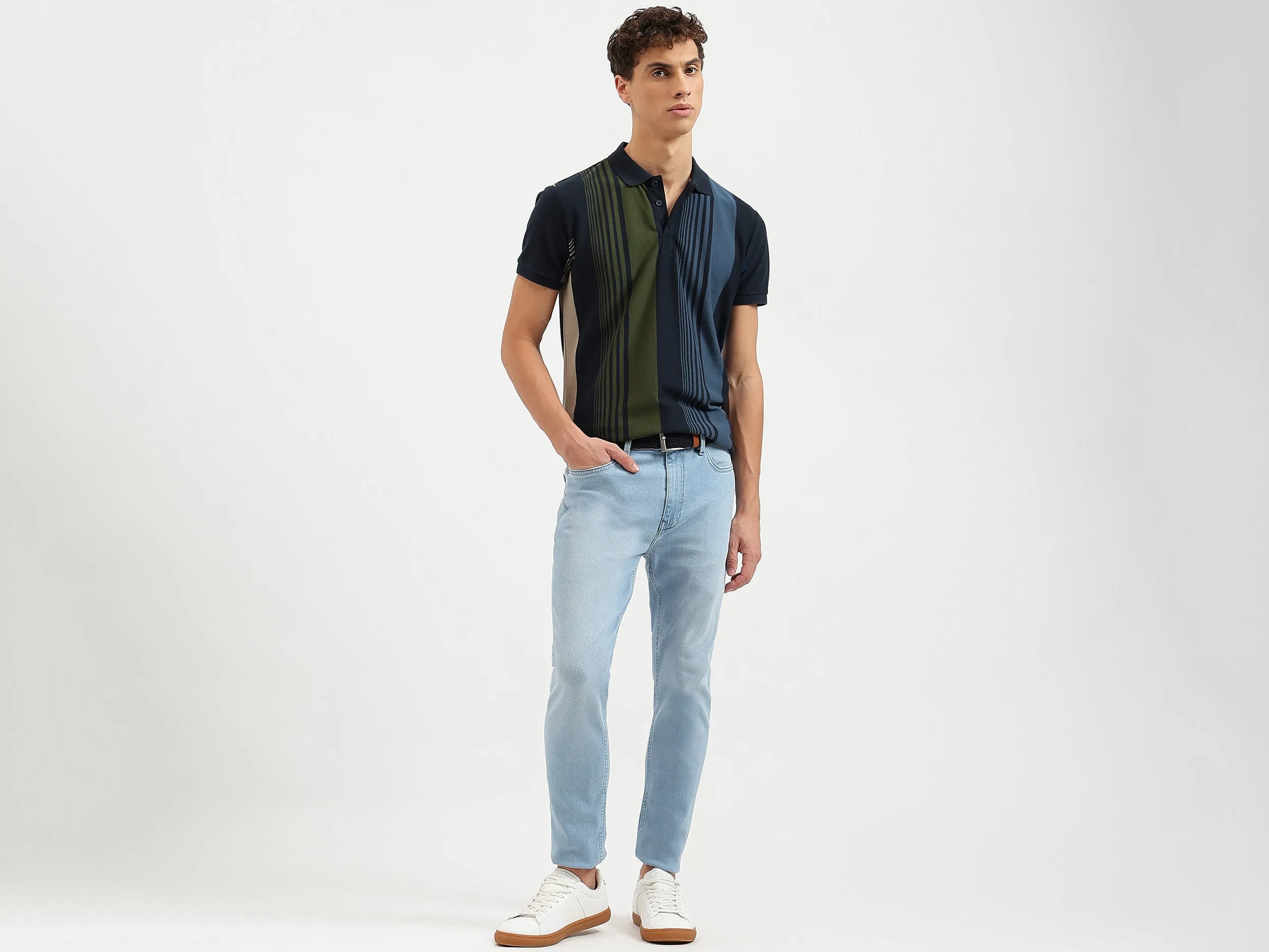 Regular Fit Polo Neck Striped Tshirt