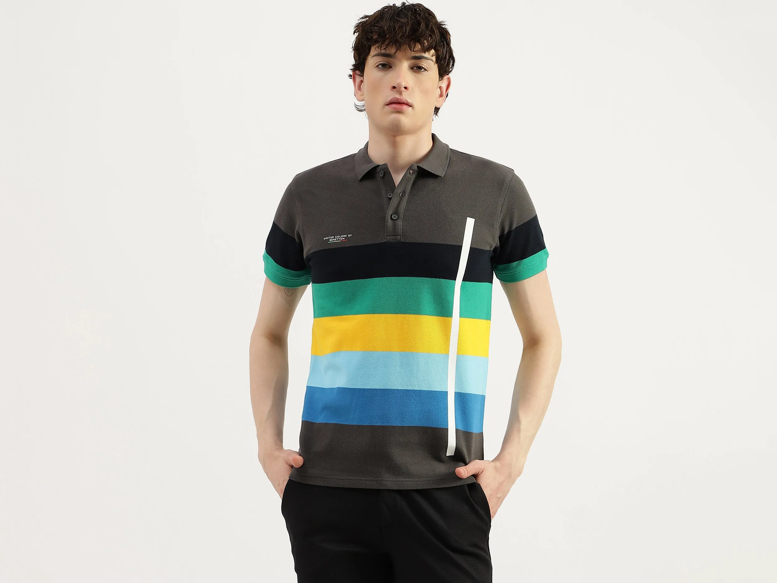 Regular Fit Polo Neck Striped Tshirt