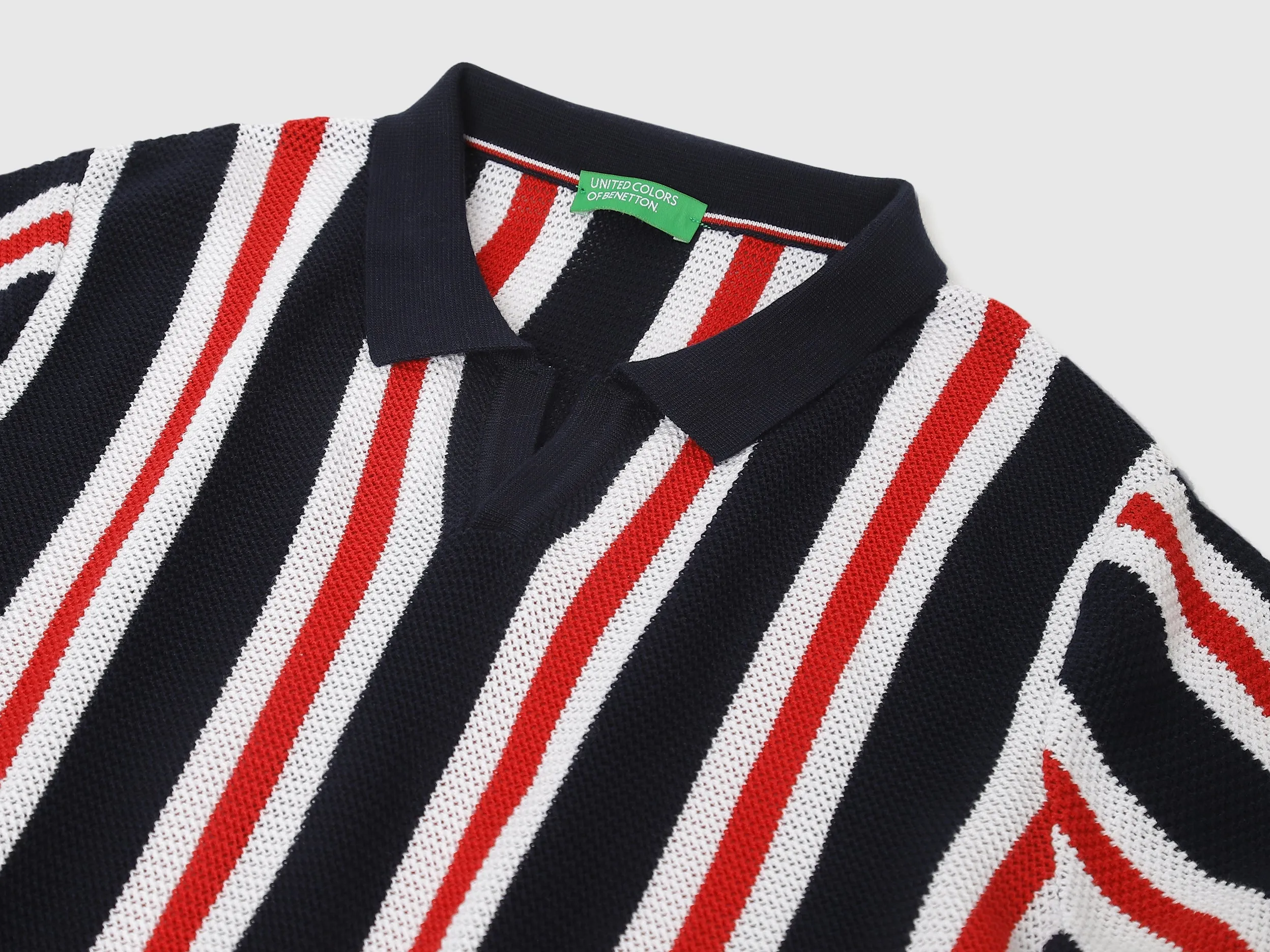 Regular Fit Polo Neck Striped Tshirt