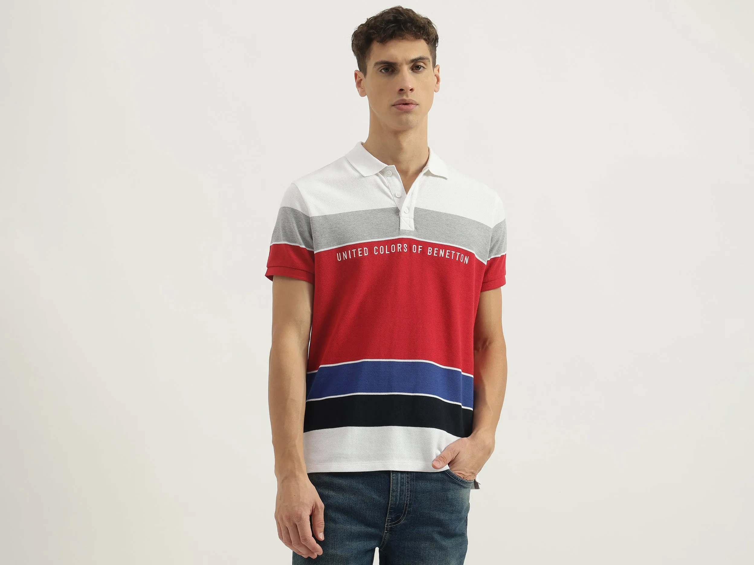 Regular Fit Polo Neck Striped Tshirt