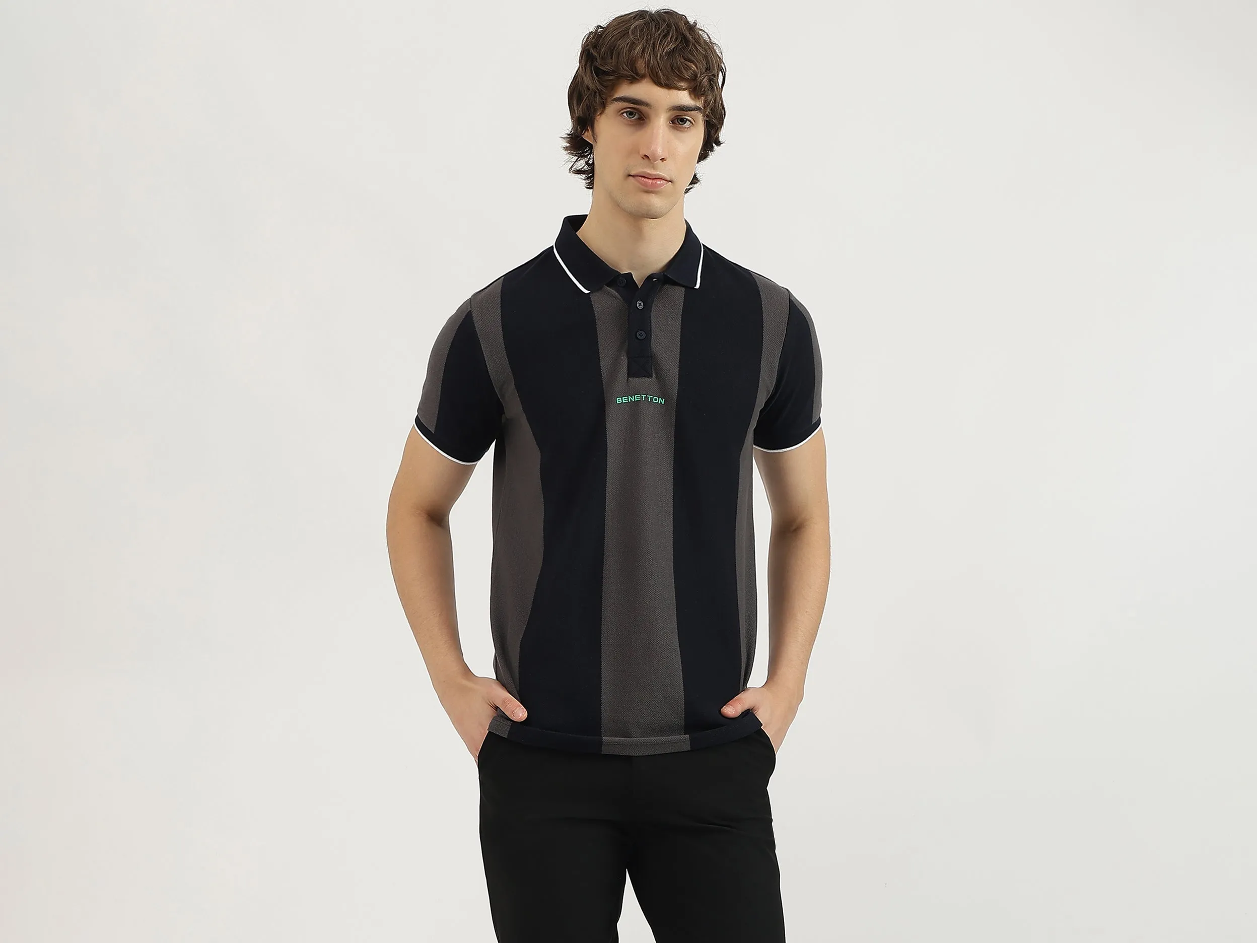 Regular Fit Polo Neck Striped Tshirt
