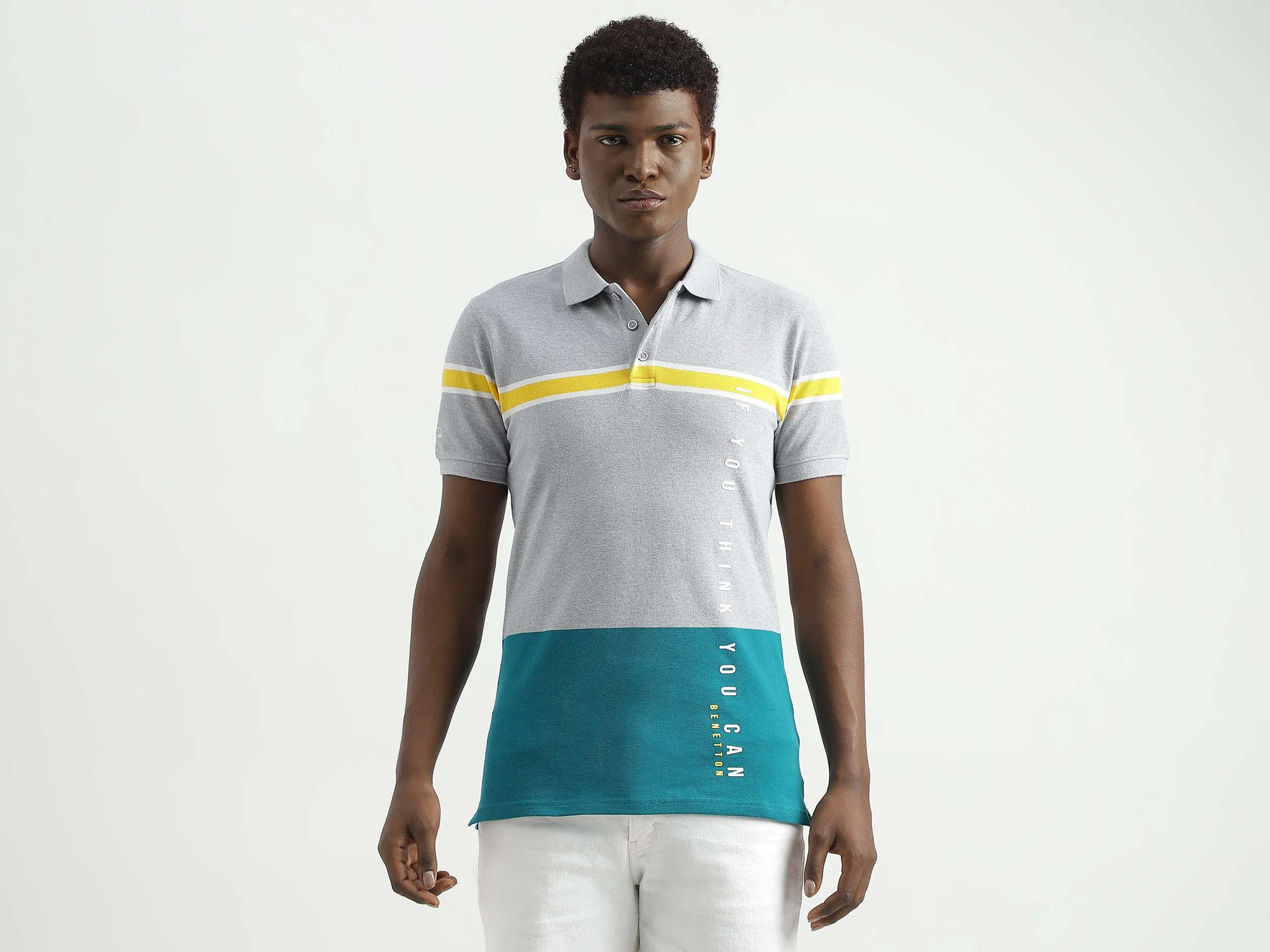 Regular-Fit Striped Colourblocked Polo T-Shirt