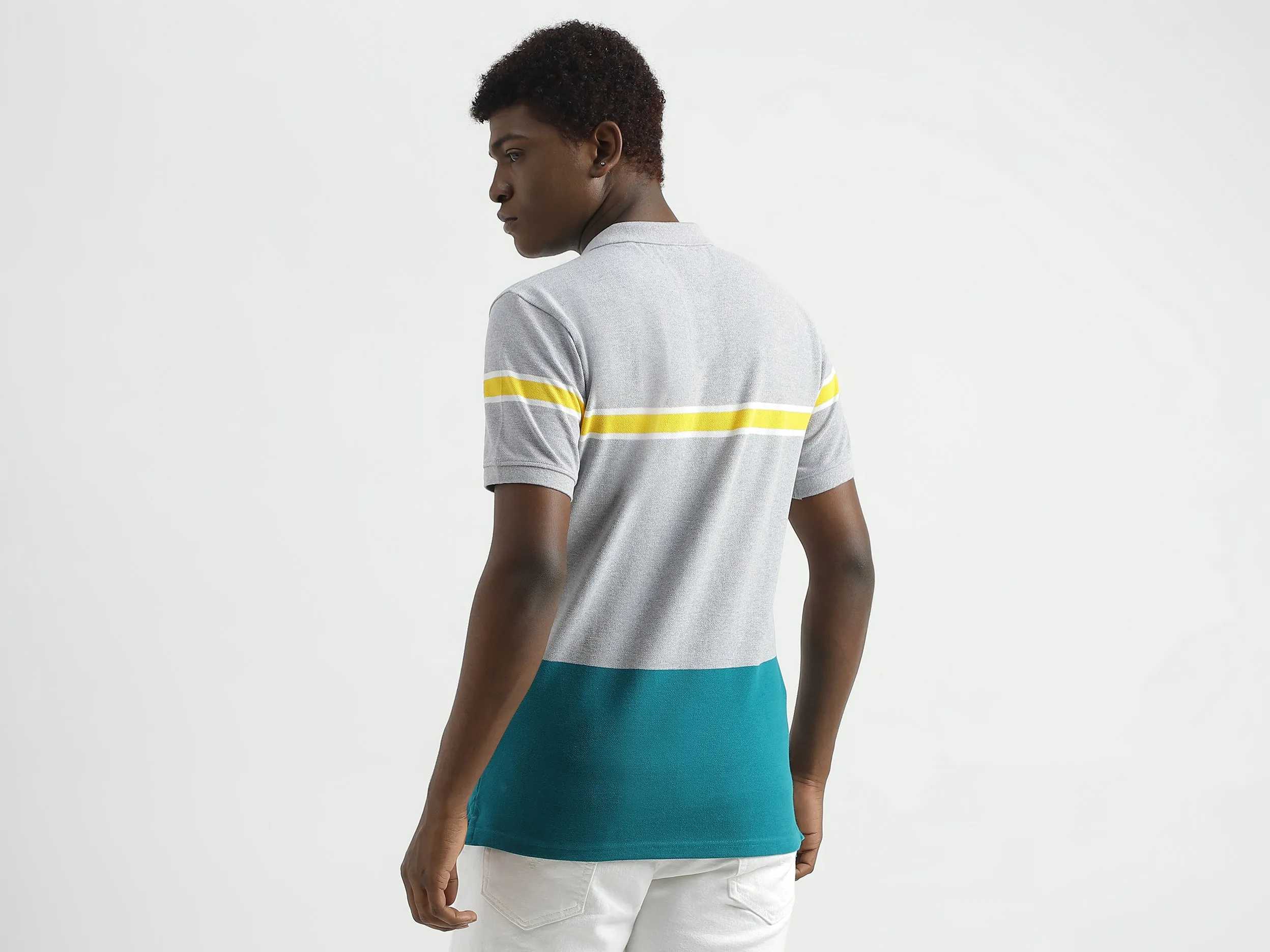 Regular-Fit Striped Colourblocked Polo T-Shirt