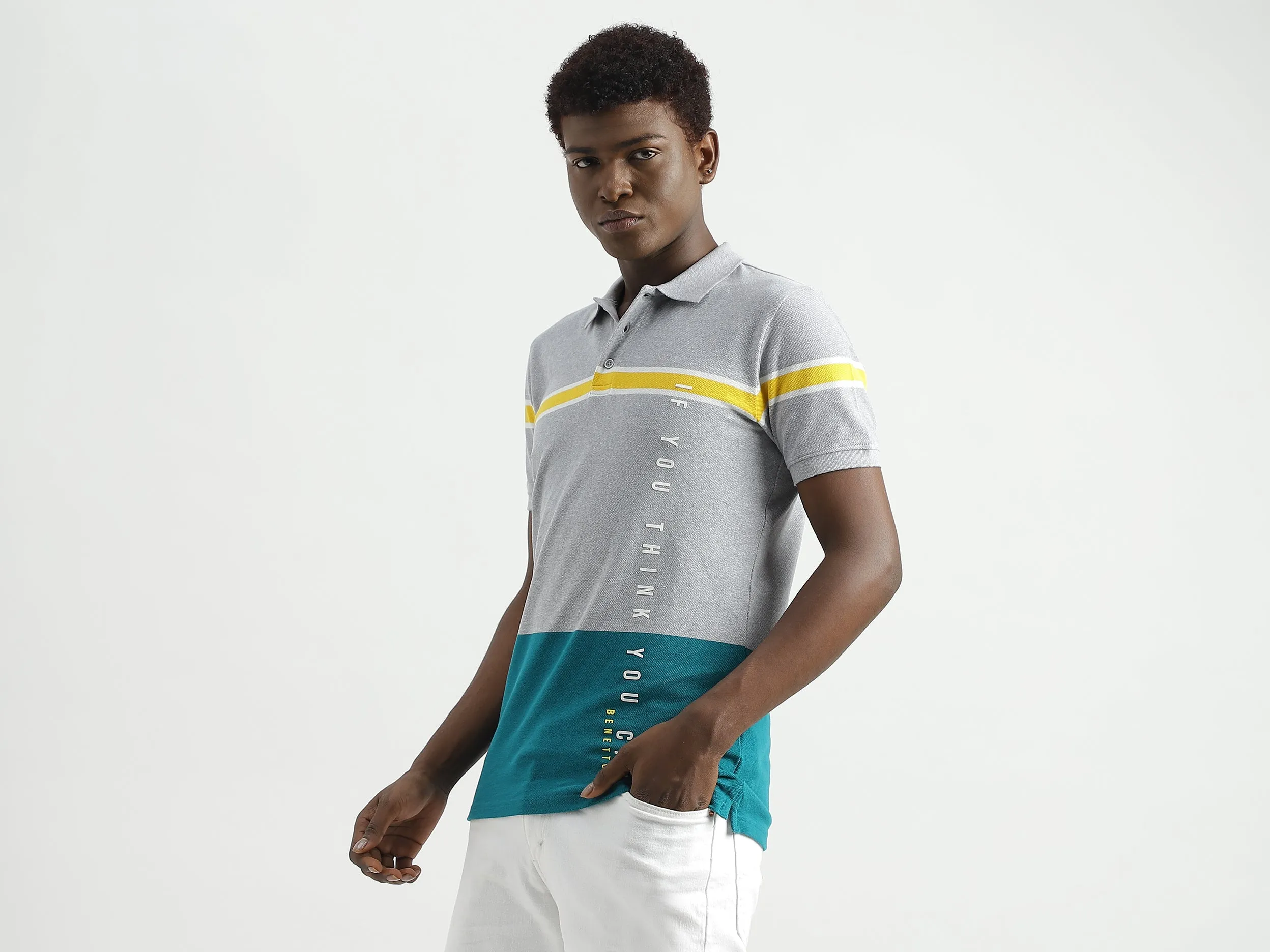 Regular-Fit Striped Colourblocked Polo T-Shirt