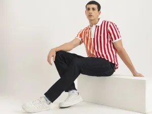 Relaxed Fit Polo Neck Striped Tshirt