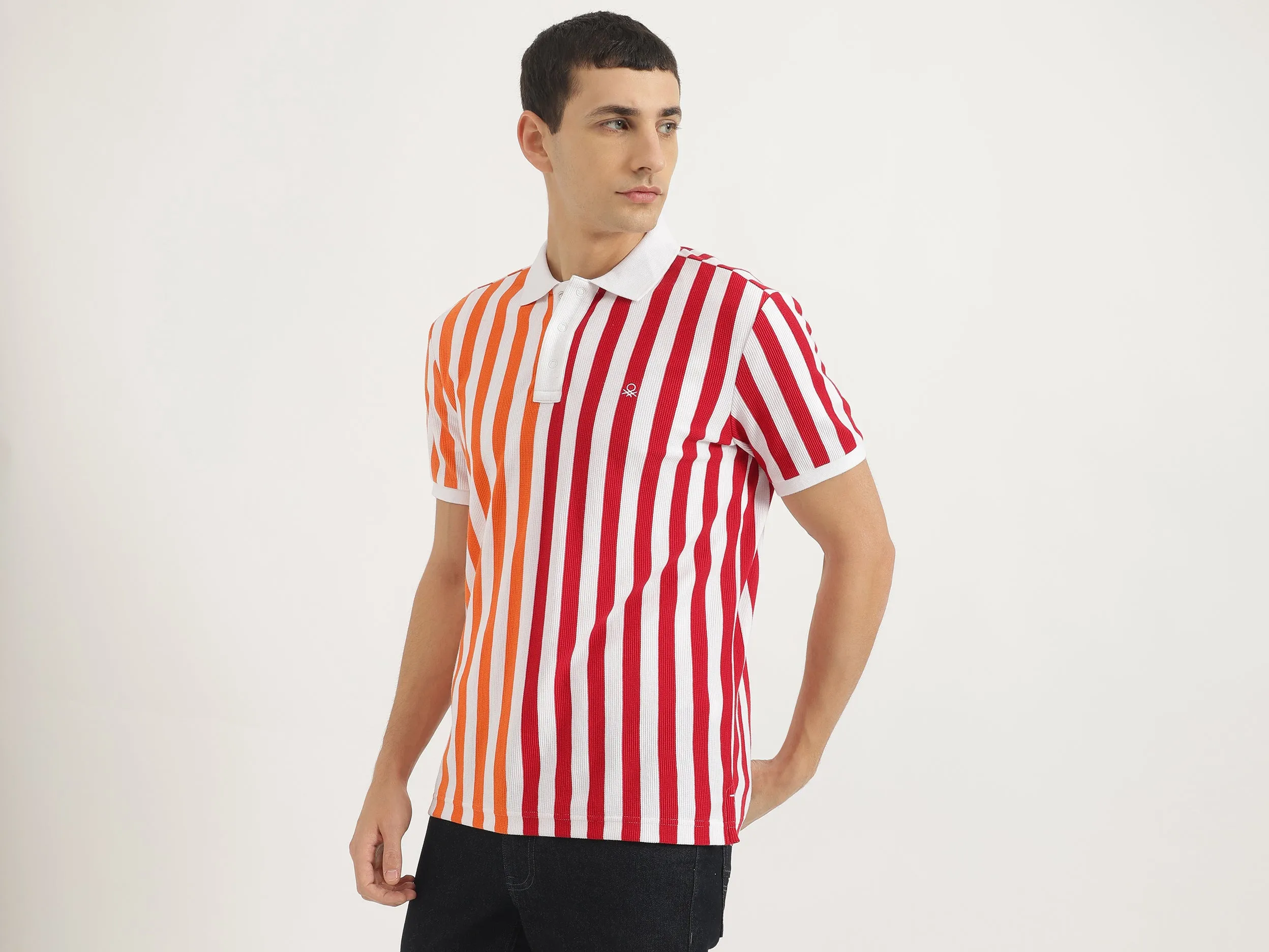 Relaxed Fit Polo Neck Striped Tshirt
