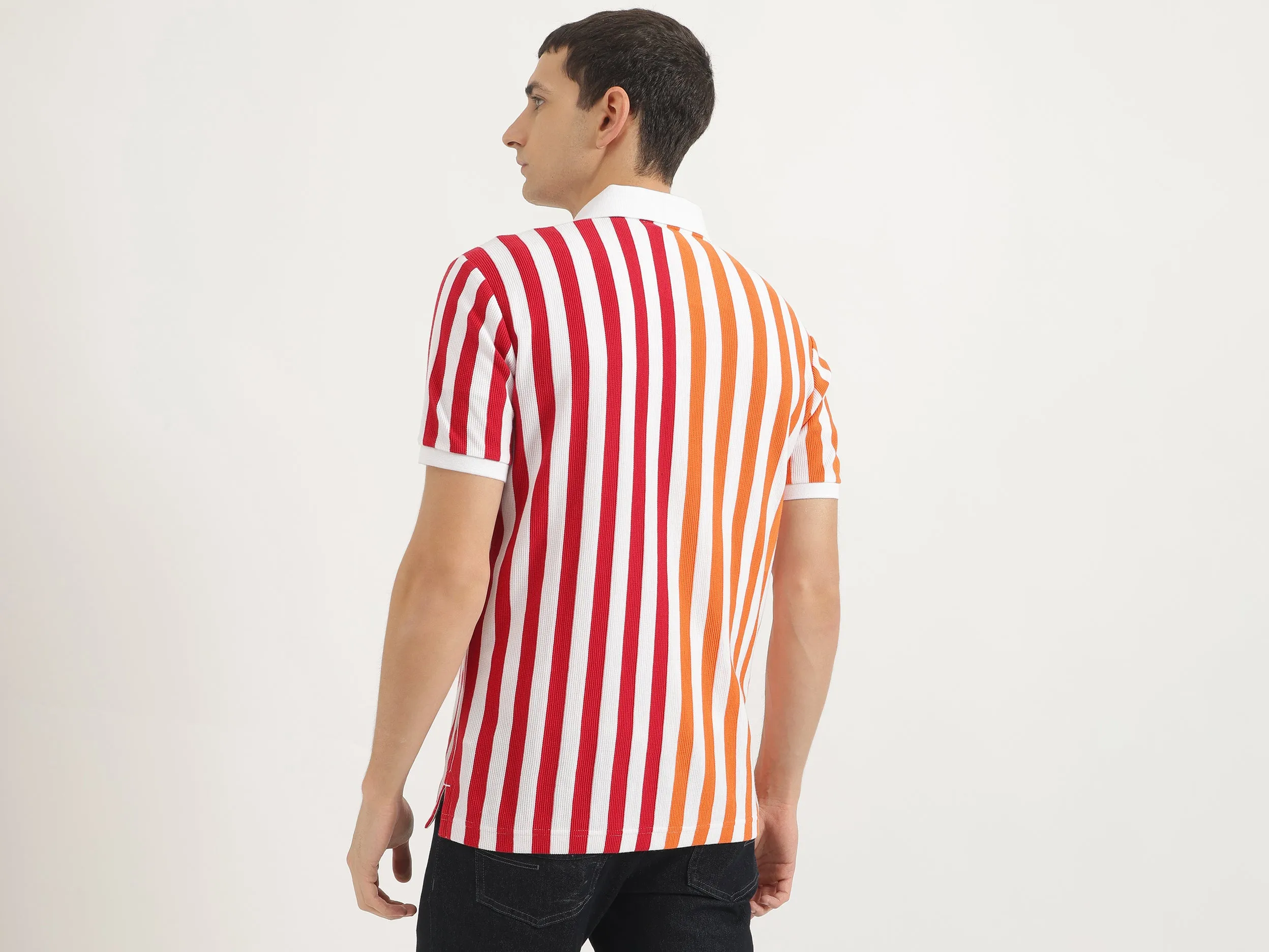 Relaxed Fit Polo Neck Striped Tshirt