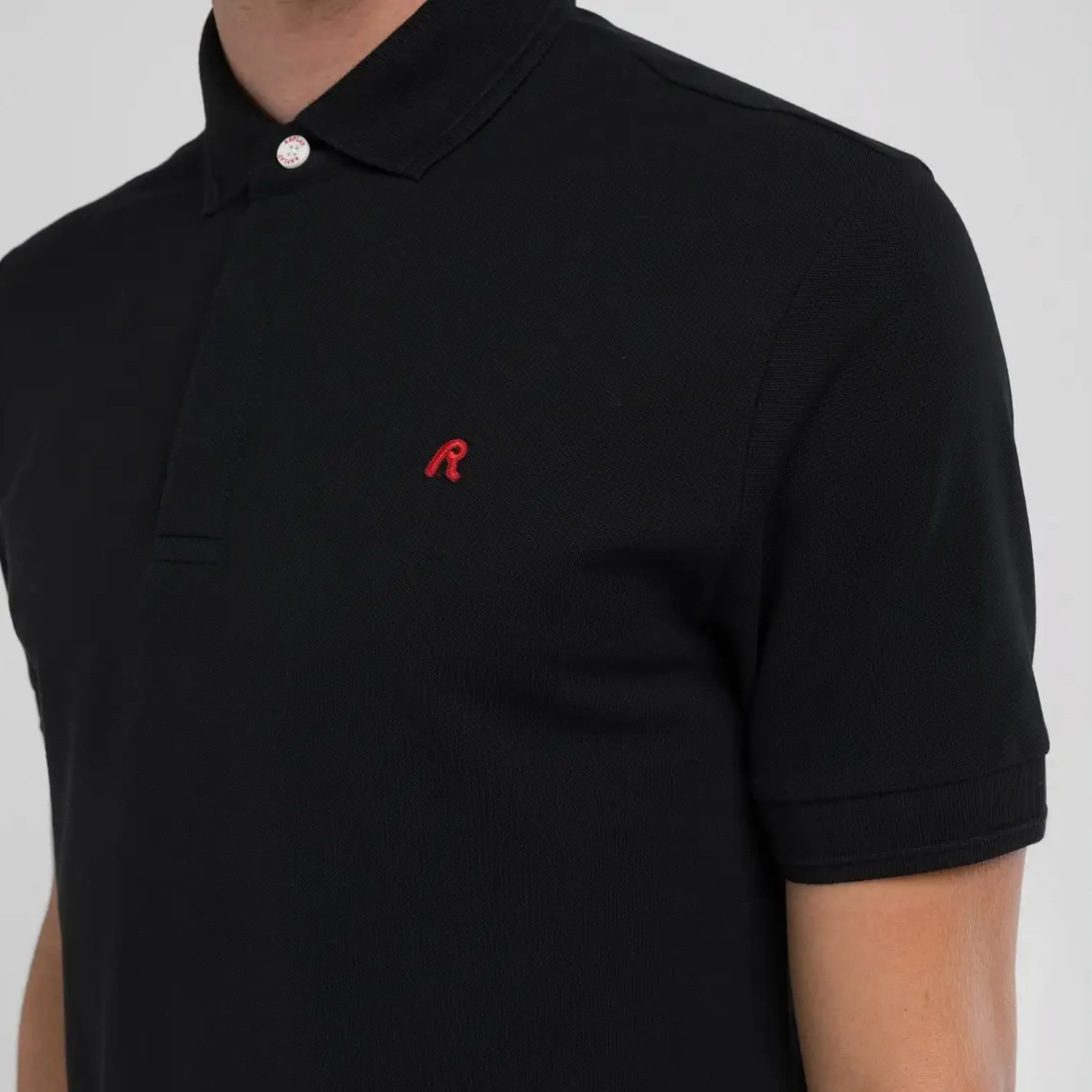 Replay Regular Fit Polo Shirt With Embroidery - Black
