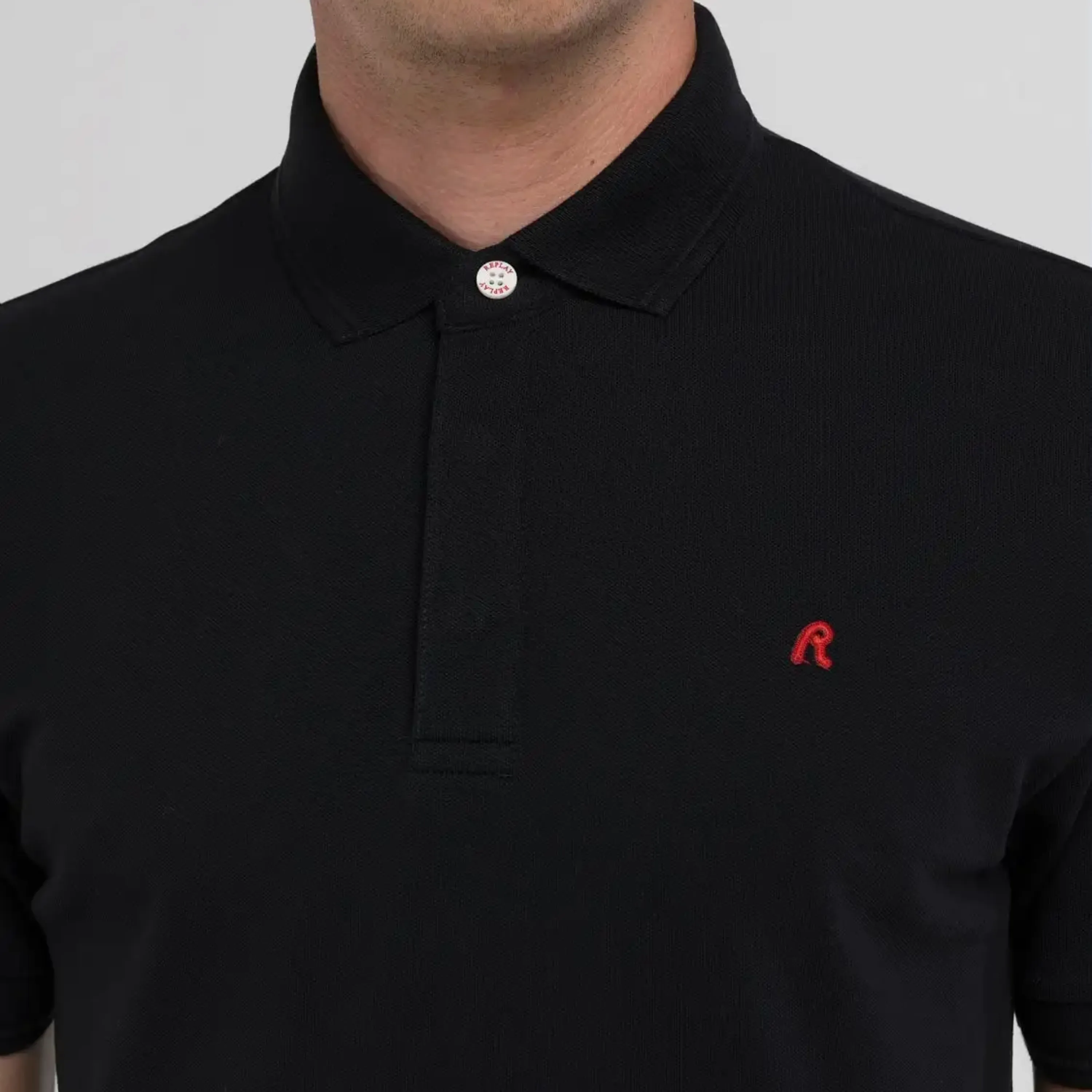 Replay Regular Fit Polo Shirt With Embroidery - Black