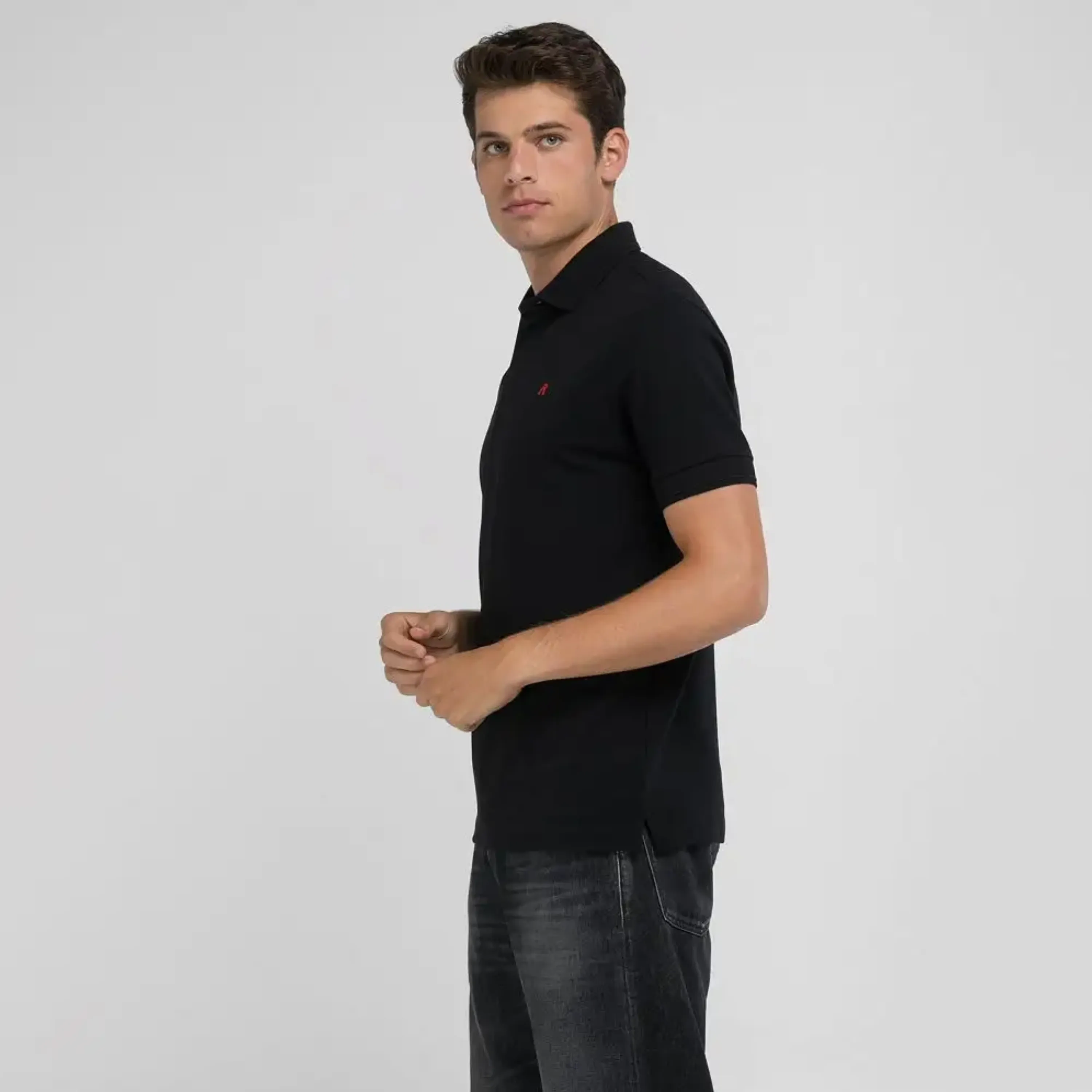 Replay Regular Fit Polo Shirt With Embroidery - Black