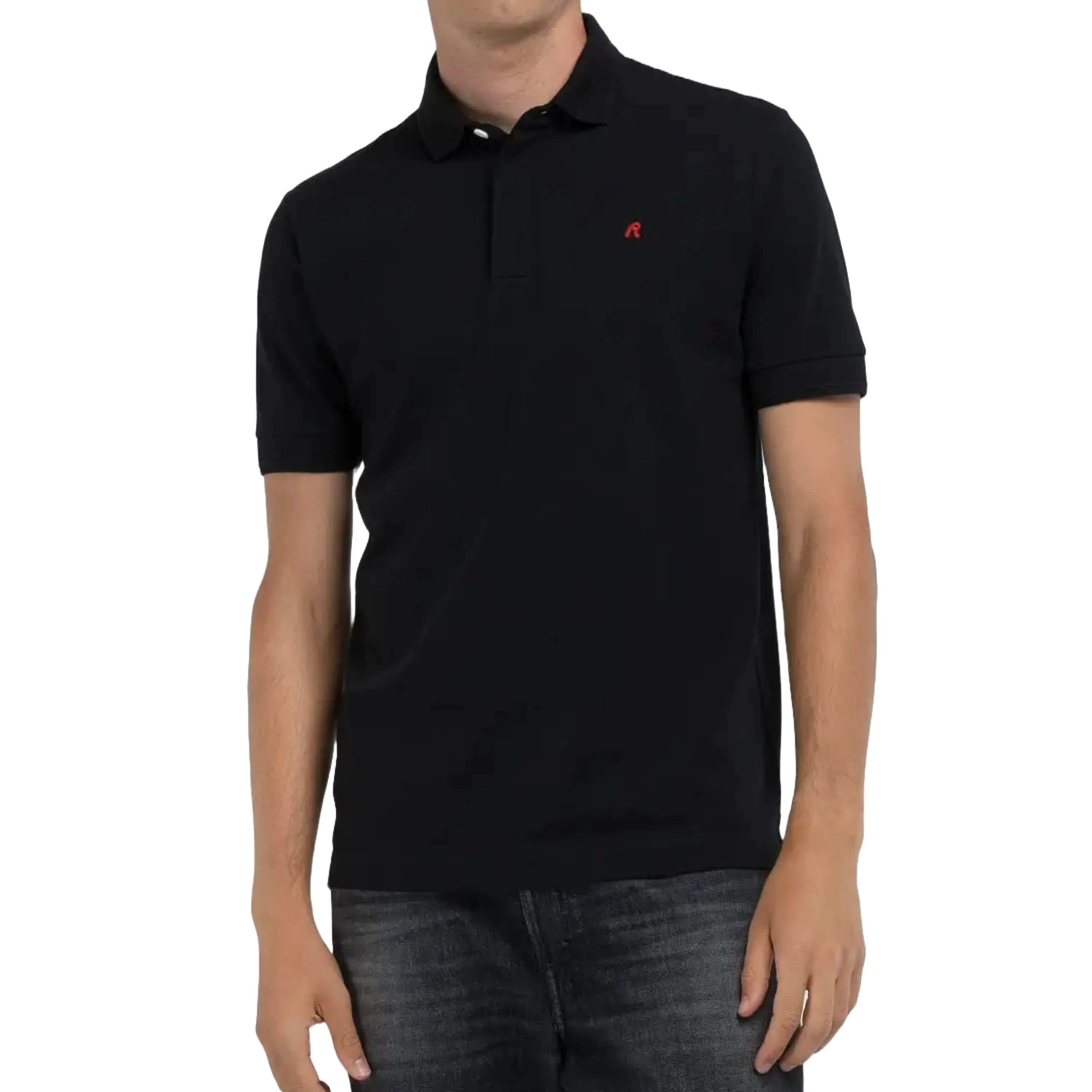 Replay Regular Fit Polo Shirt With Embroidery - Black