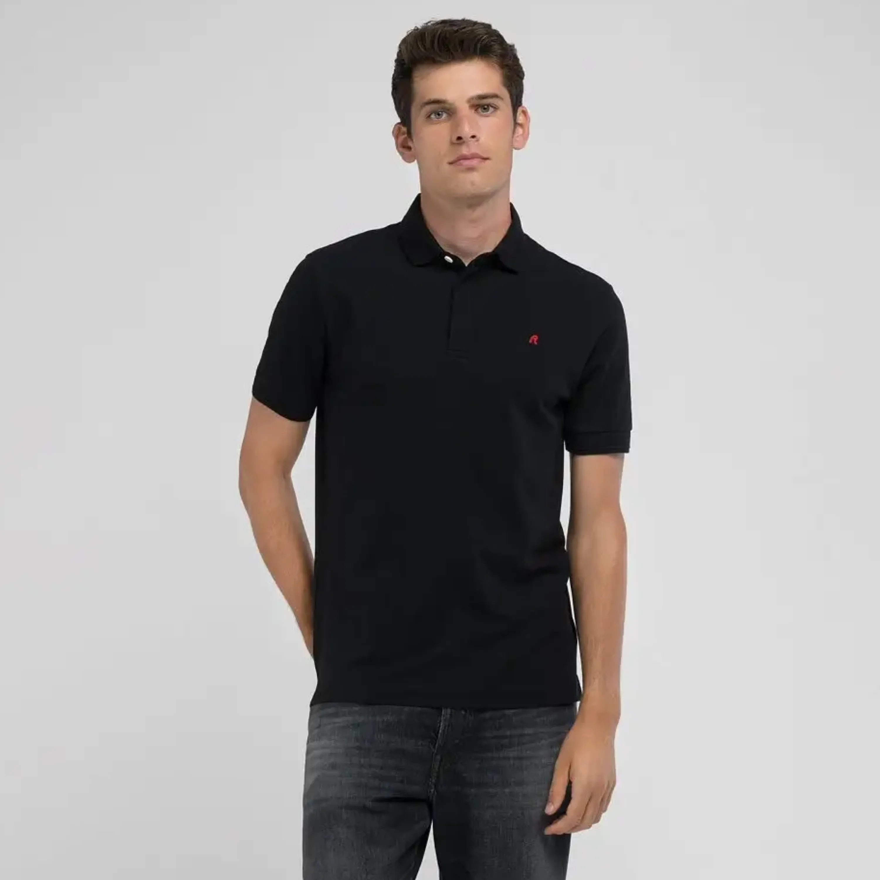 Replay Regular Fit Polo Shirt With Embroidery - Black