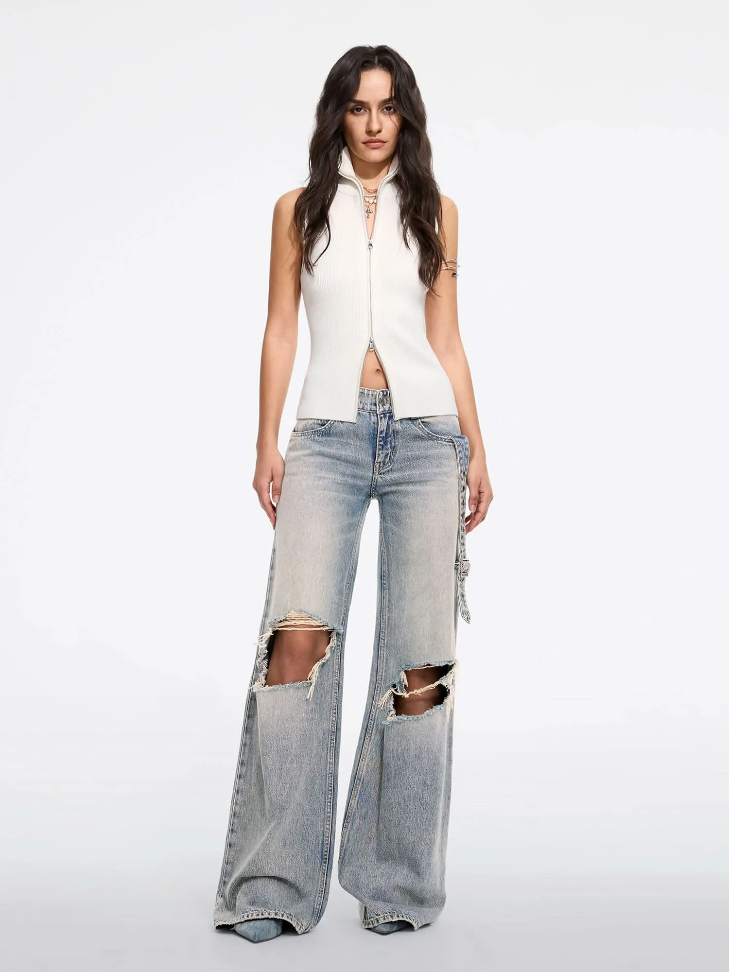 Ripped Straight-Leg Jeans