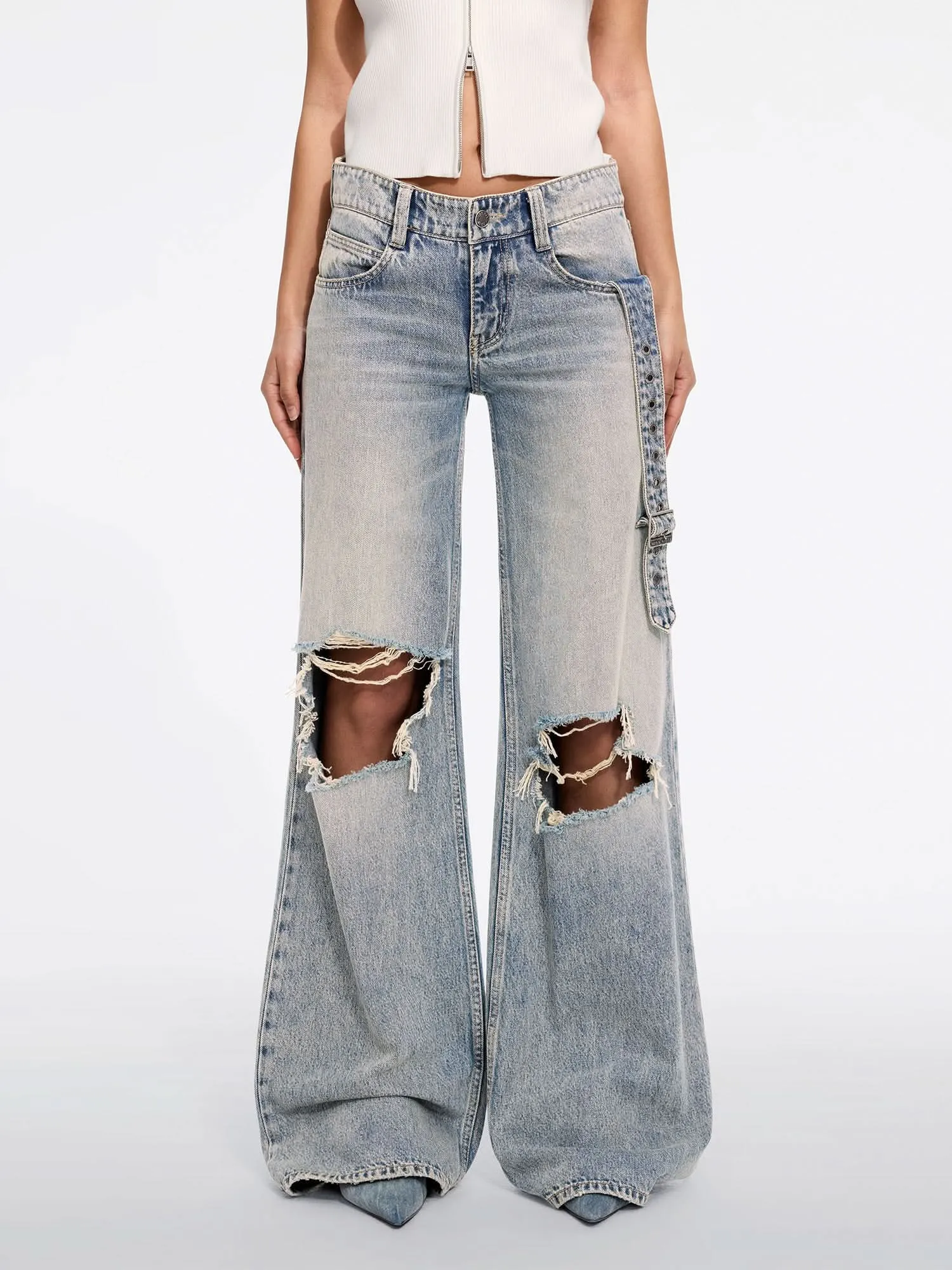 Ripped Straight-Leg Jeans
