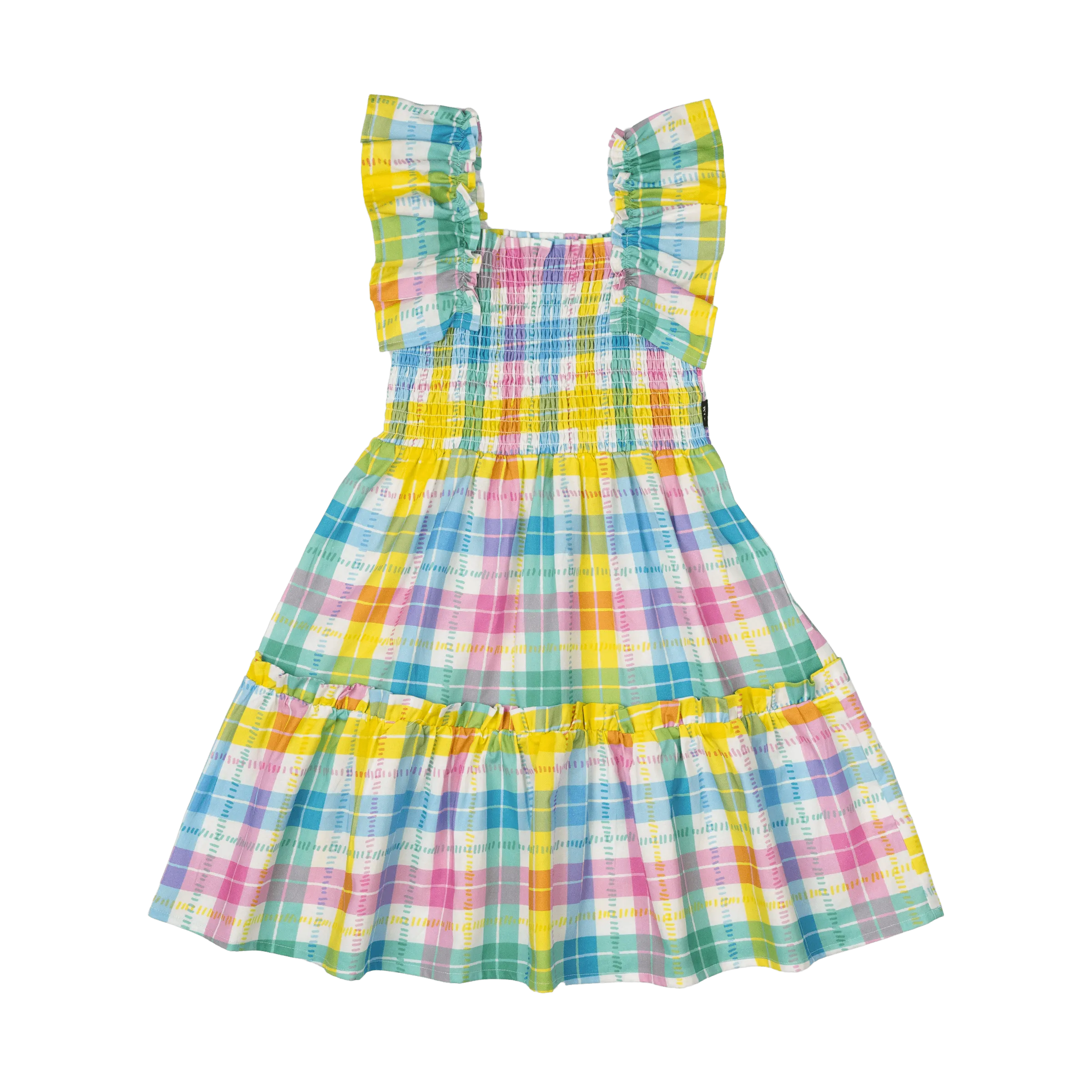 ROCK YOUR BABY SUMMER TIME PLAID SHIRRED DRESS