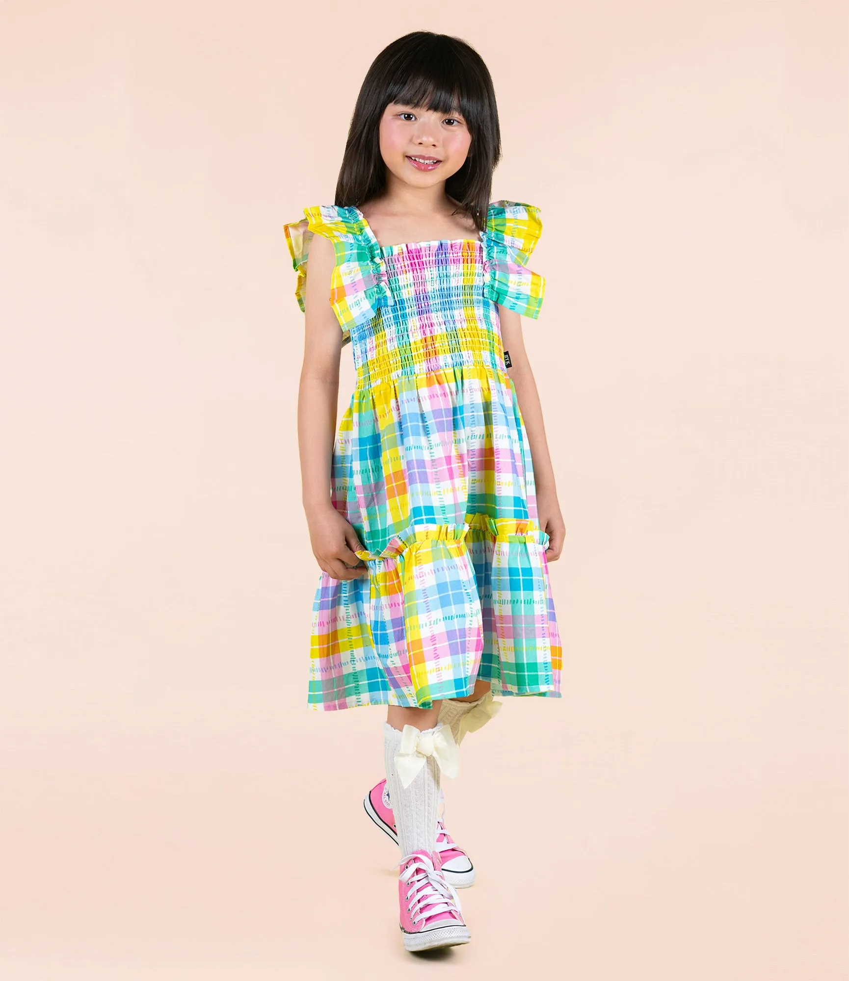 ROCK YOUR BABY SUMMER TIME PLAID SHIRRED DRESS