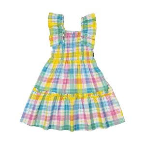 ROCK YOUR BABY SUMMER TIME PLAID SHIRRED DRESS