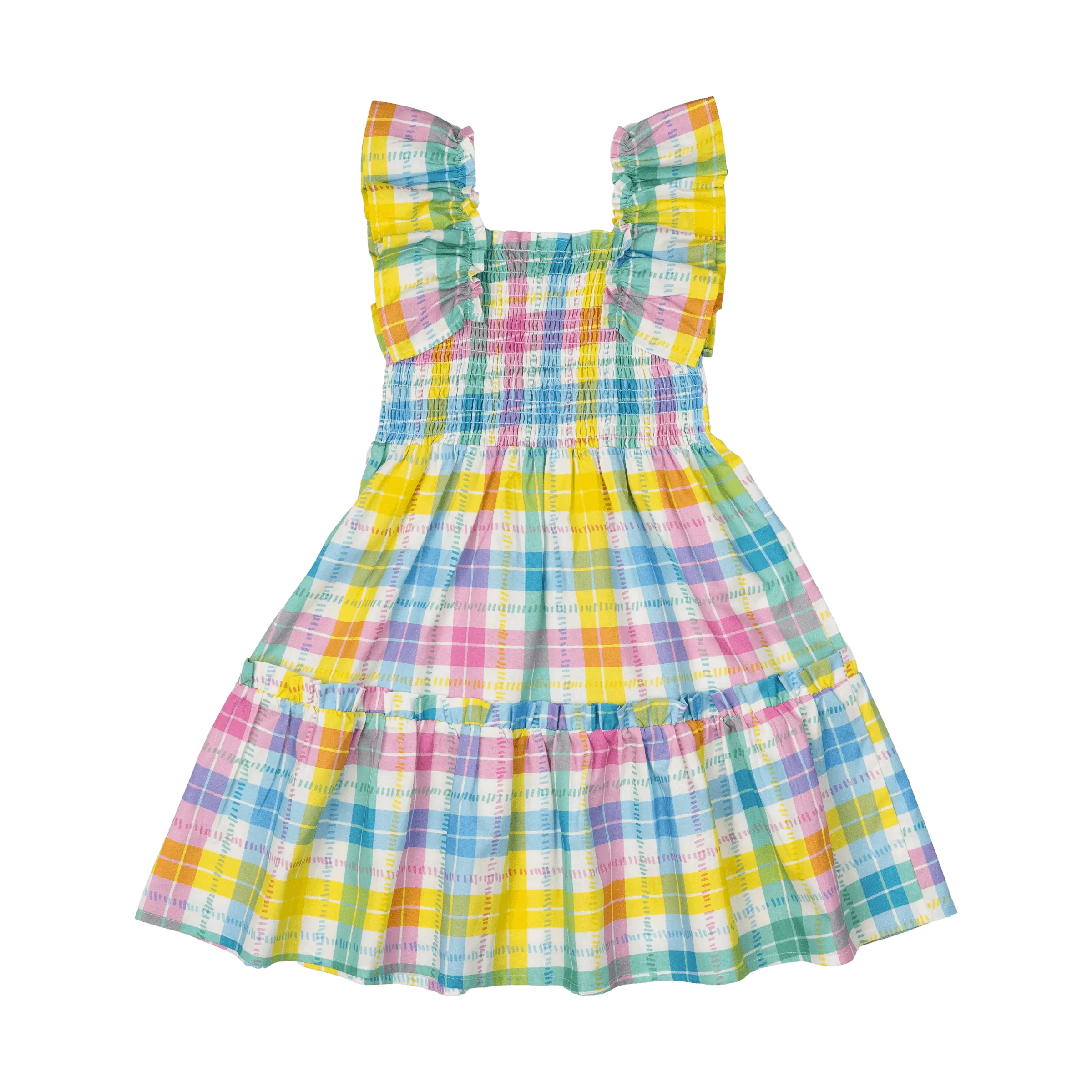 ROCK YOUR BABY SUMMER TIME PLAID SHIRRED DRESS